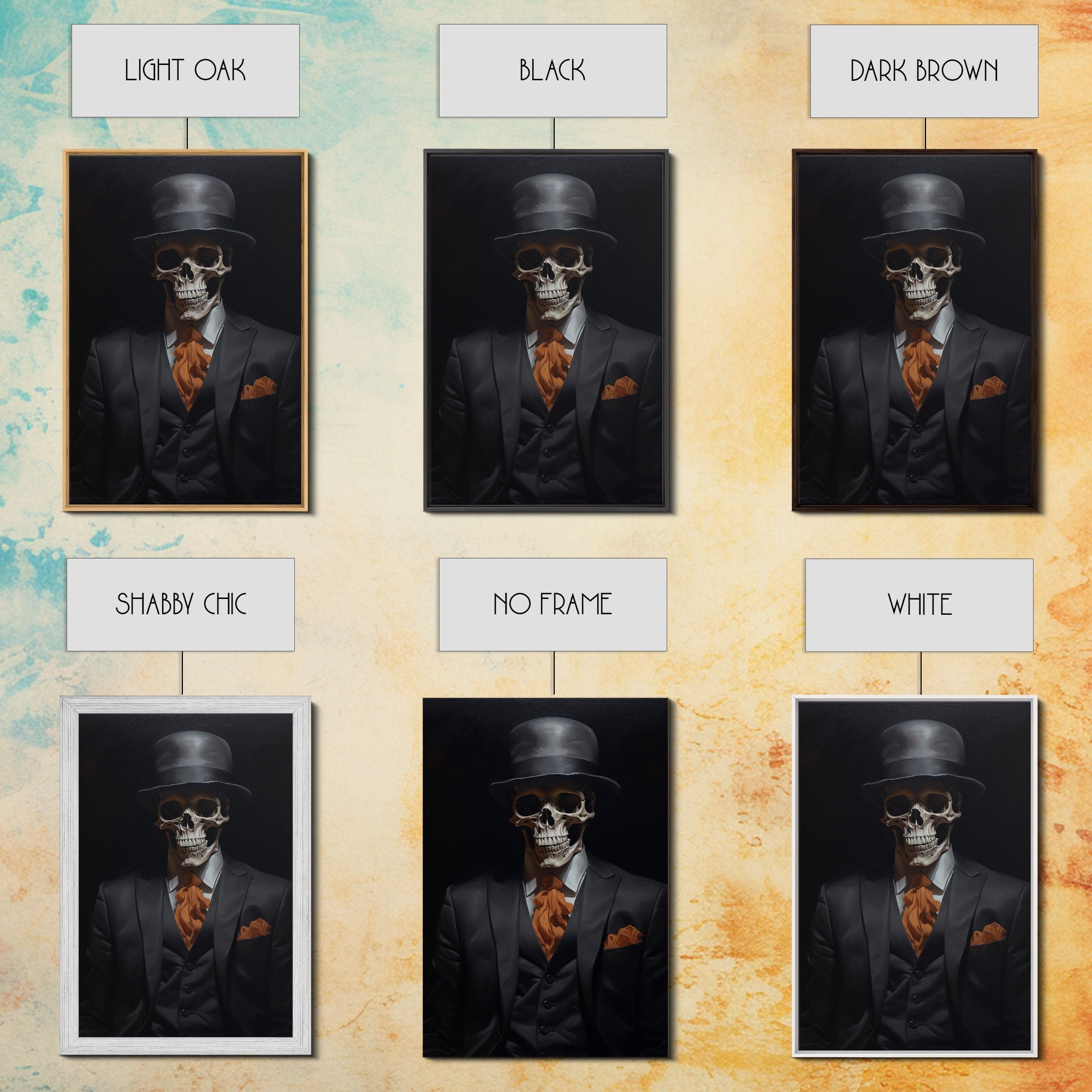 Spooky Skeleton Business Man, Halloween Art, Framed Canvas Print, Halloween Canvas, Skeleton Painting, Victorian Gothic Decor