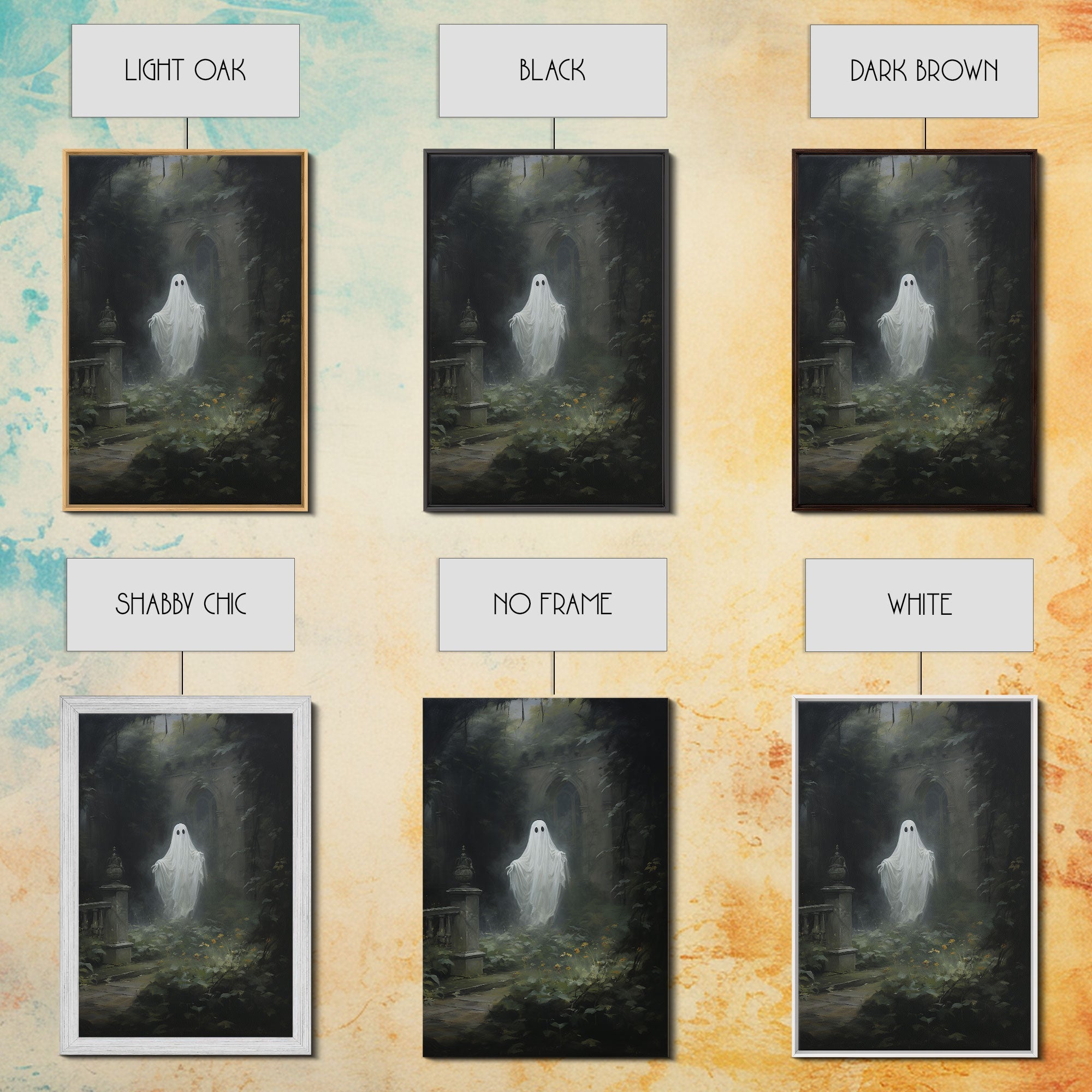 The Ghost In The Garden, Halloween Canvas Print, Framed Canvas Art, Halloween Decor, Dark Academia, Horror Prints, Oil Painting