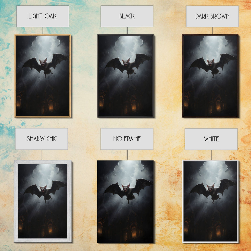 Vampire Bat In The Night, Art Canvas Print, Dark Academia, Halloween Bat Print, Halloween Decor, Monster Print, Macabre Art