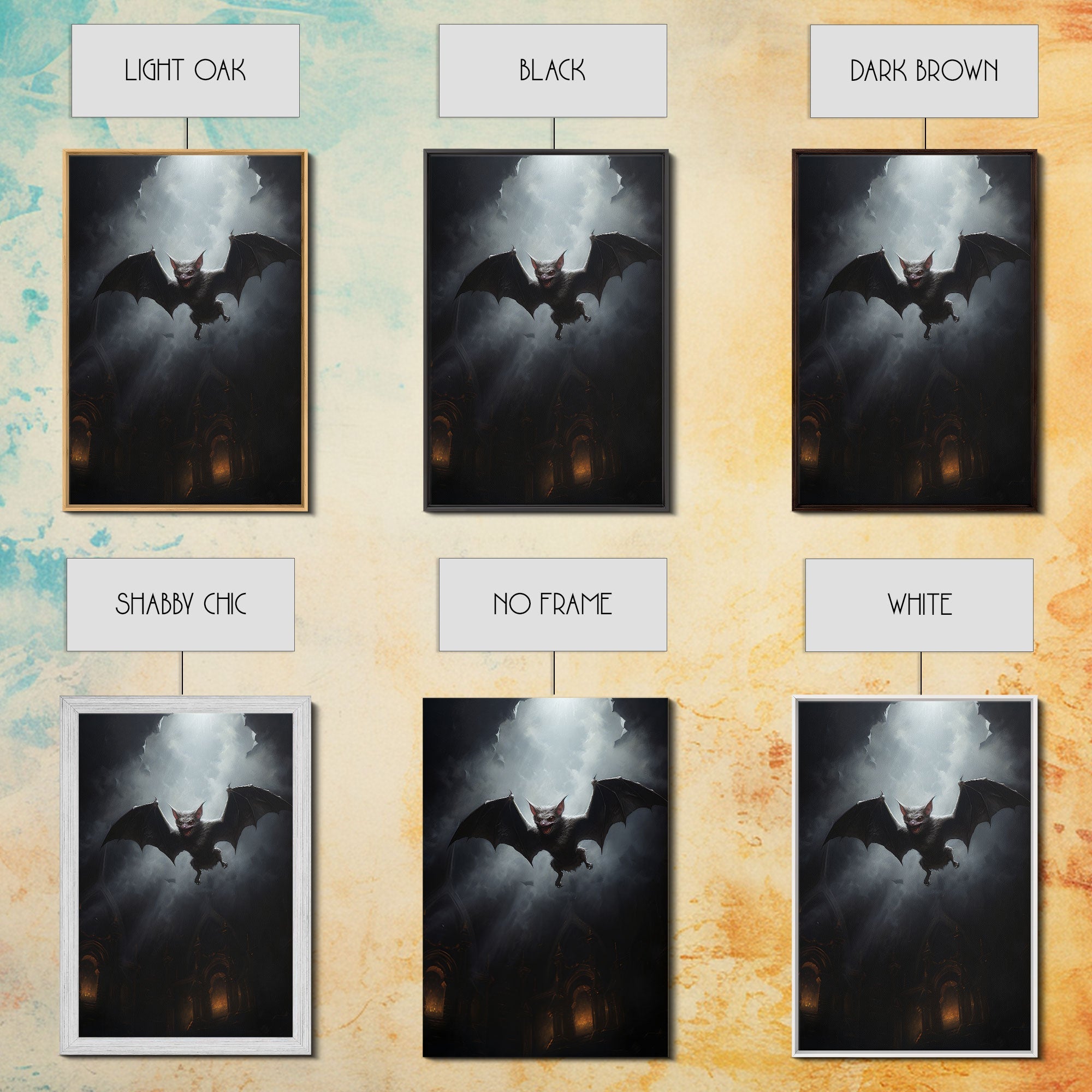 Vampire Bat In The Night, Art Canvas Print, Dark Academia, Halloween Bat Print, Halloween Decor, Monster Print, Macabre Art