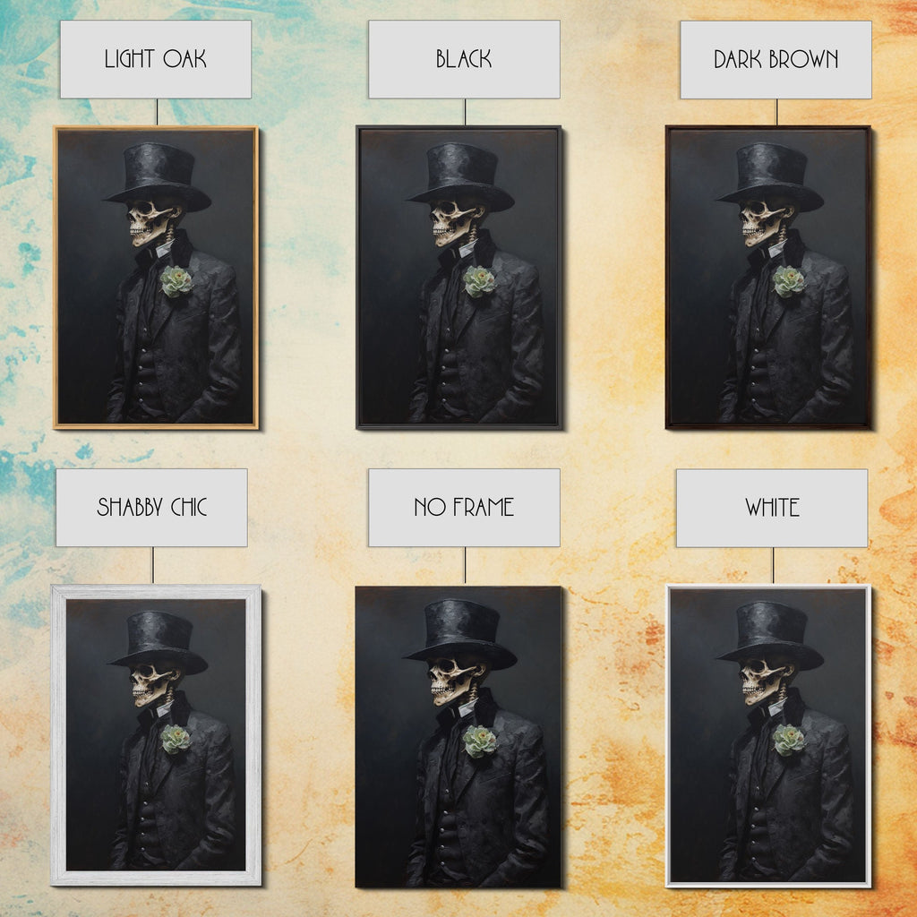 The Dapper Gentleman Skeleton, Spooky Halloween Wall Art, Canvas Print, Framed Halloween Canvas Print, Dark Academia, Goth Art