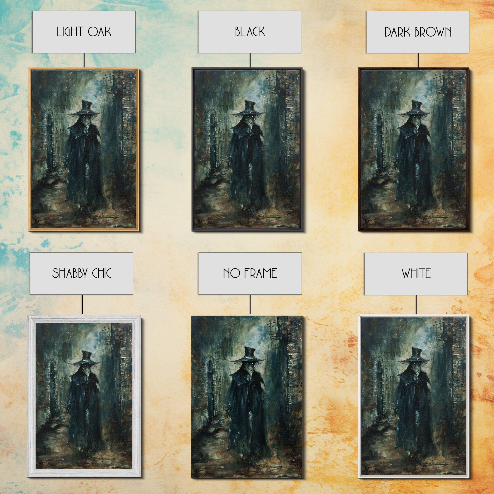 Ghostly Figure in Victorian Attire - Eerie Night Stalker Gothic Art Framed Canvas Print, Halloween Haunted House Decor