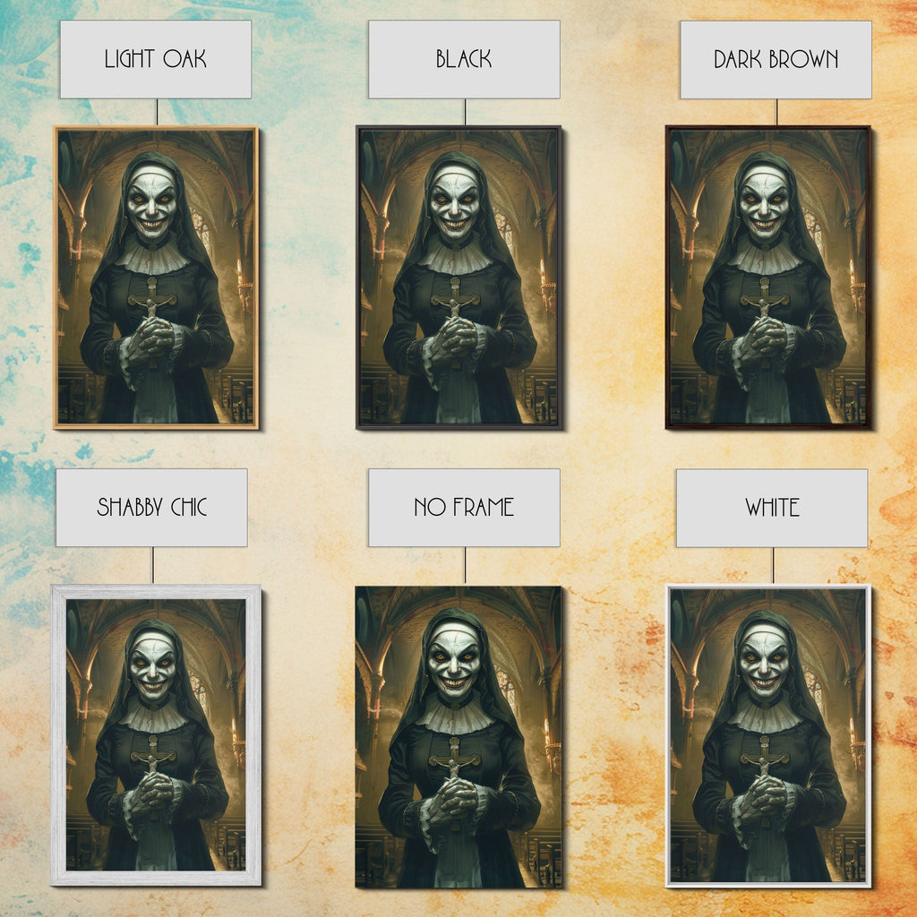 Creepy Nun Canvas Print - Halloween Art, Scary Art, Spooky Home Decor, Creepy Portrait, Gothic Wall Art, Halloween Decor Framed Canvas Print