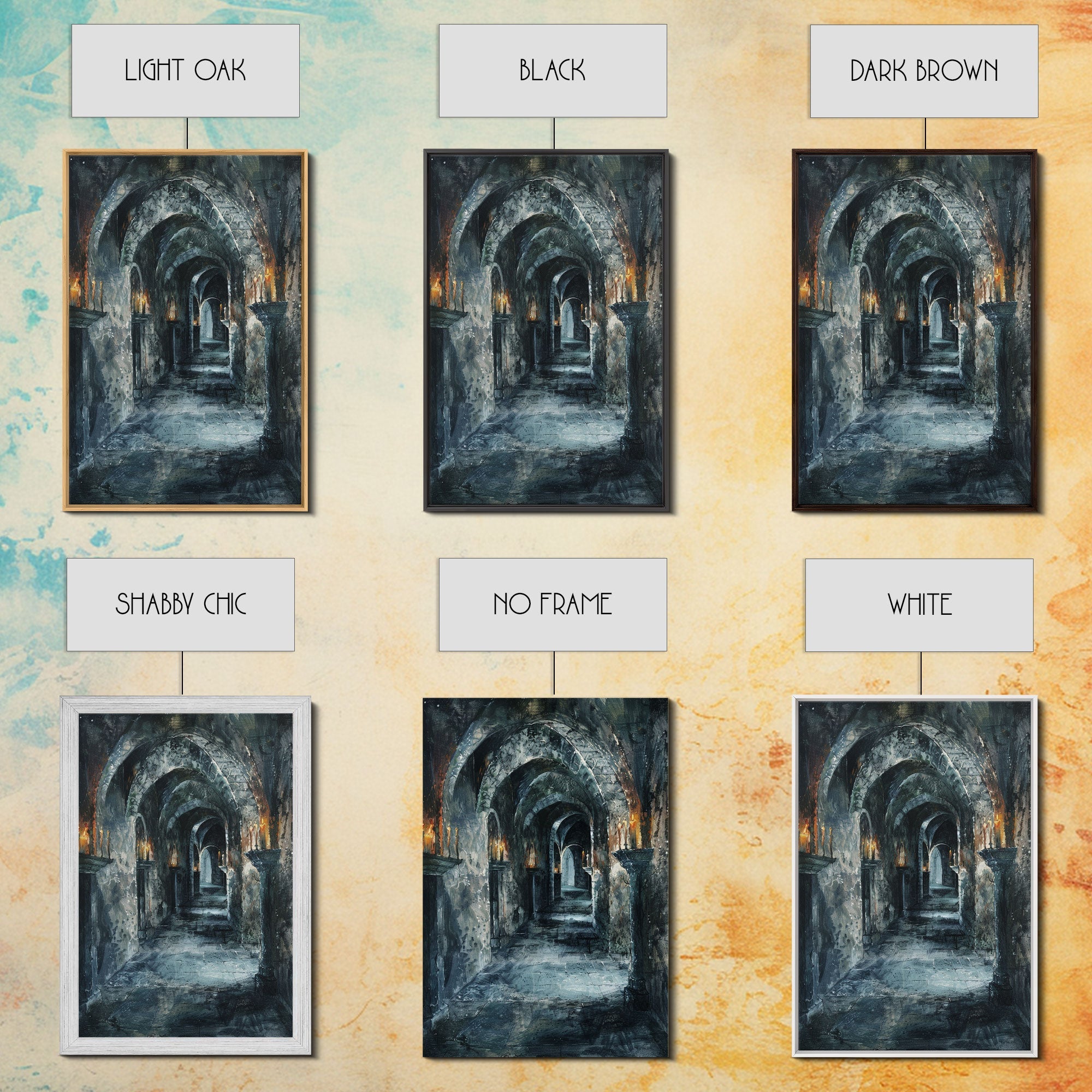 Dark Gothic Hallway Halloween Art, Spooky Hallway, Haunted Passage, Creepy Architecture, Gothic Decor, Framed Canvas Print