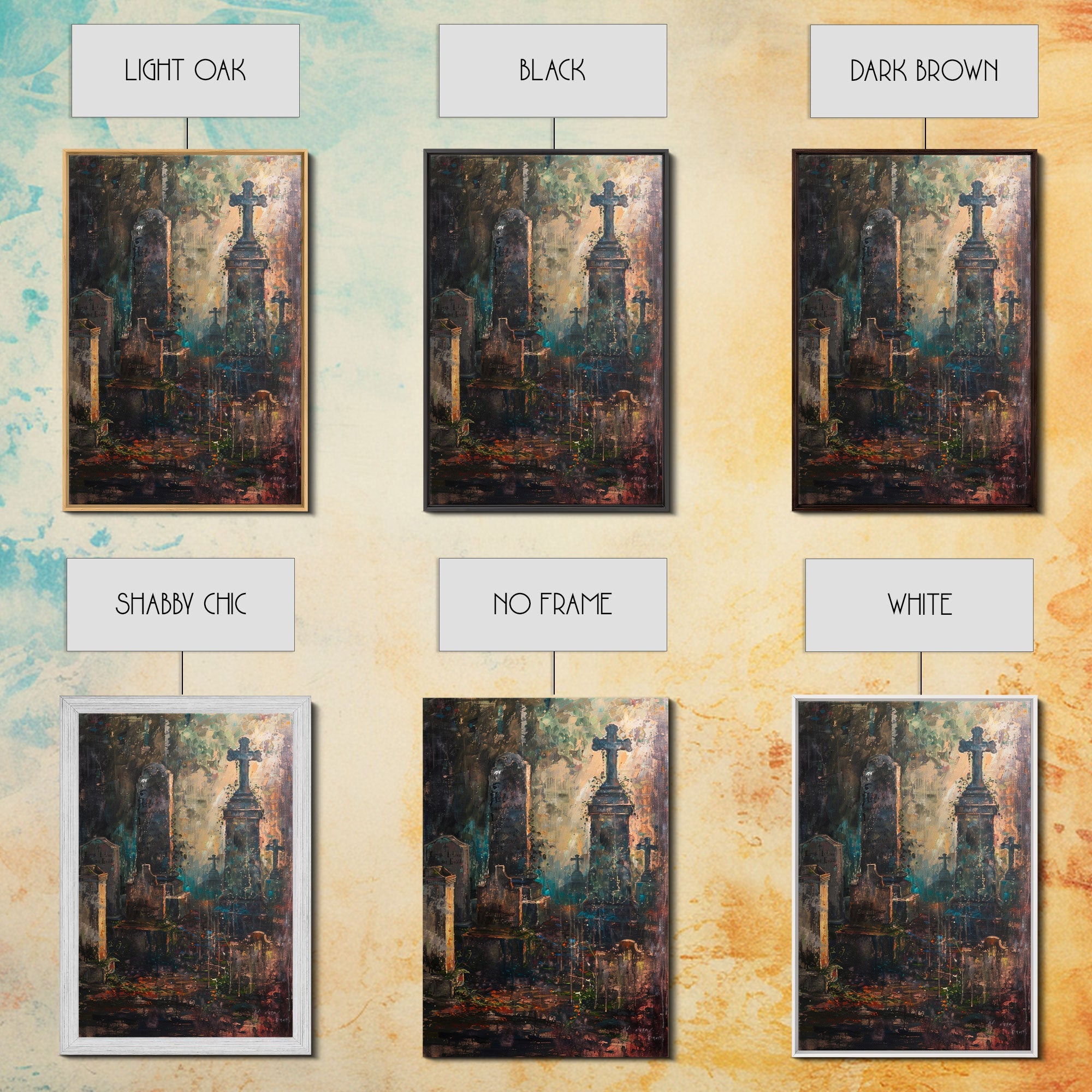 Gloomy Cemetery Halloween Art, Spooky Graveyard, Haunted Cemetery, Creepy Gravestones, Dark Artwork, Framed Canvas Print