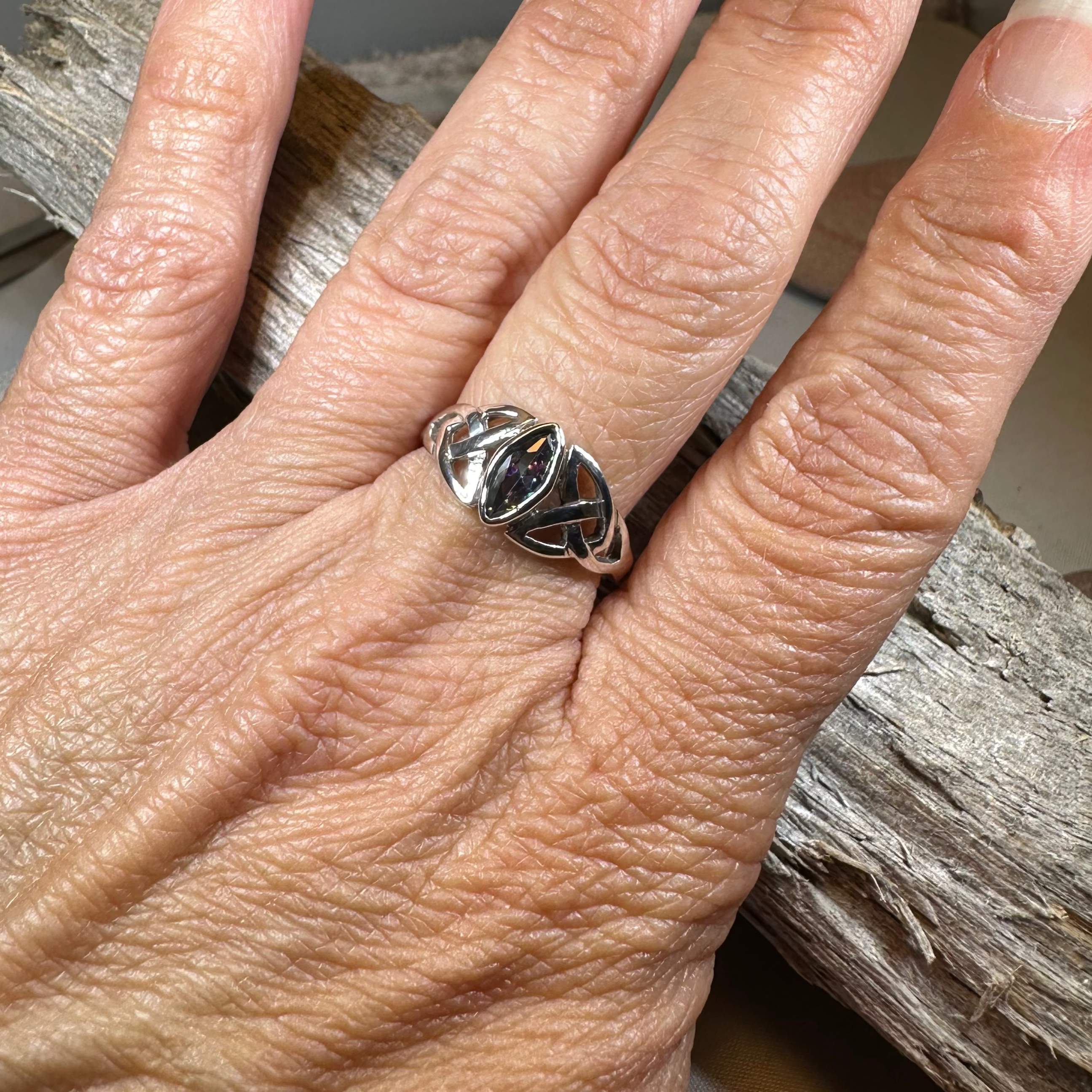 Mystic Topaz Trinity Knot Ring