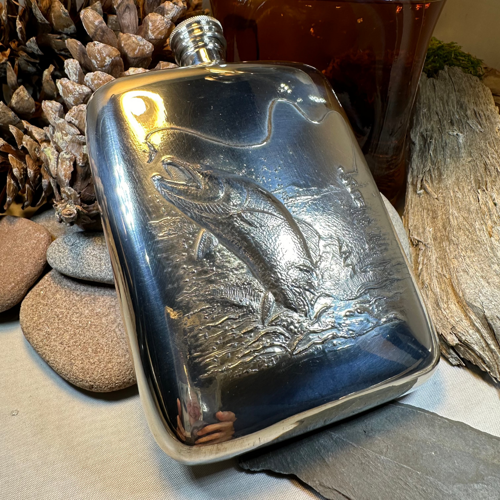 Fishing Pewter Hip Flask