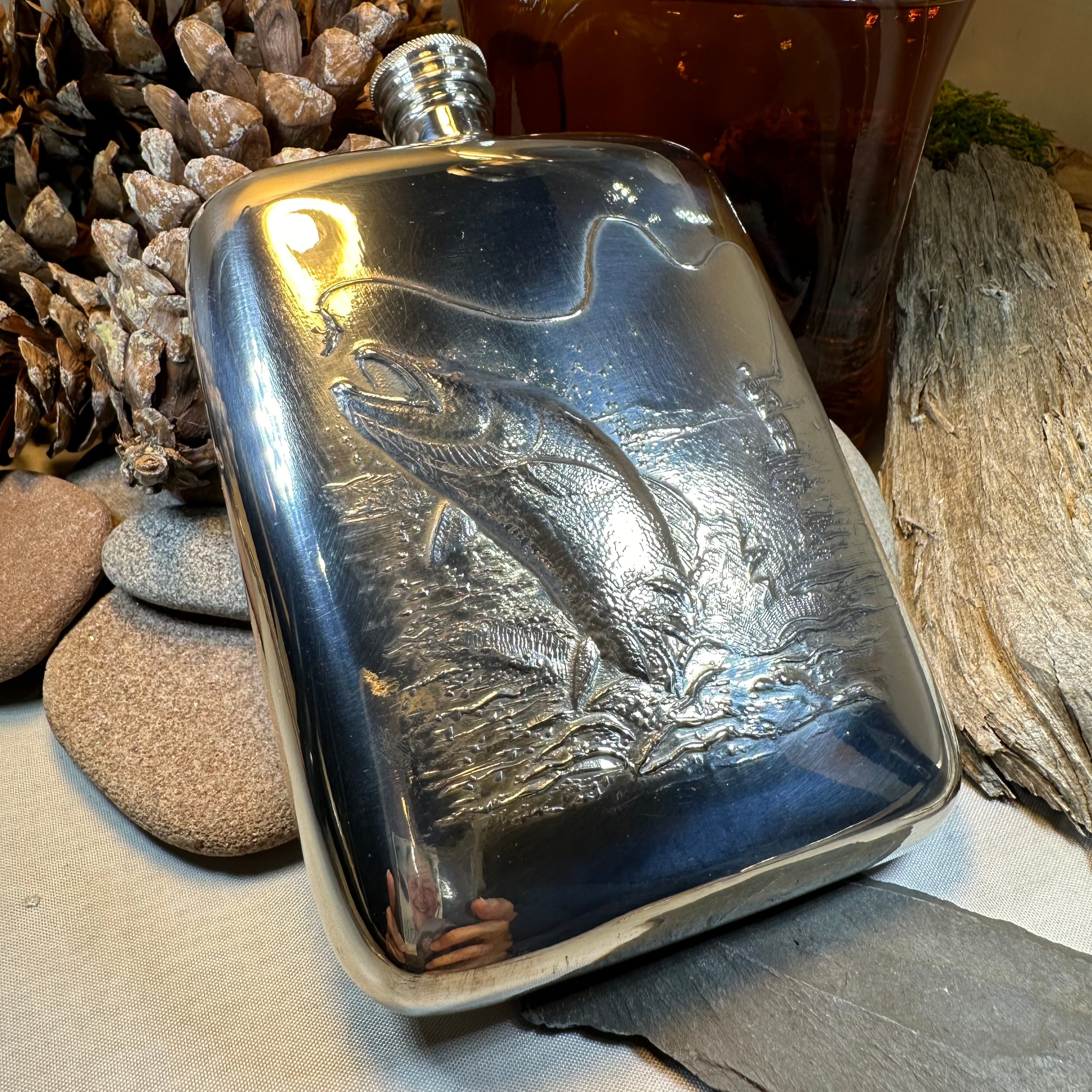 Fishing Pewter Hip Flask