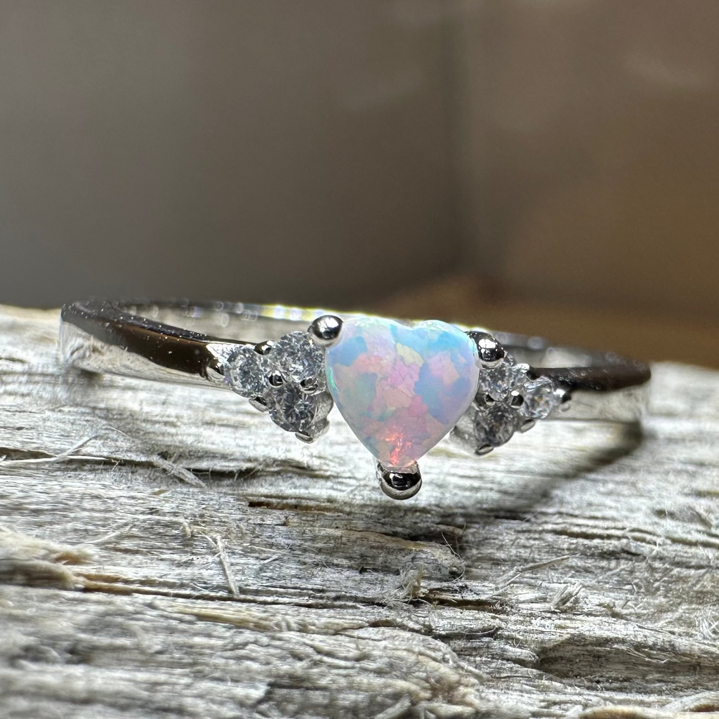 Petite Opal Heart Ring in Sterling Silver