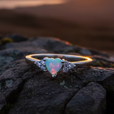 Petite Opal Heart Ring in Sterling Silver