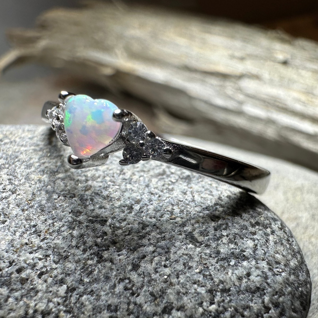 Petite Opal Heart Ring in Sterling Silver