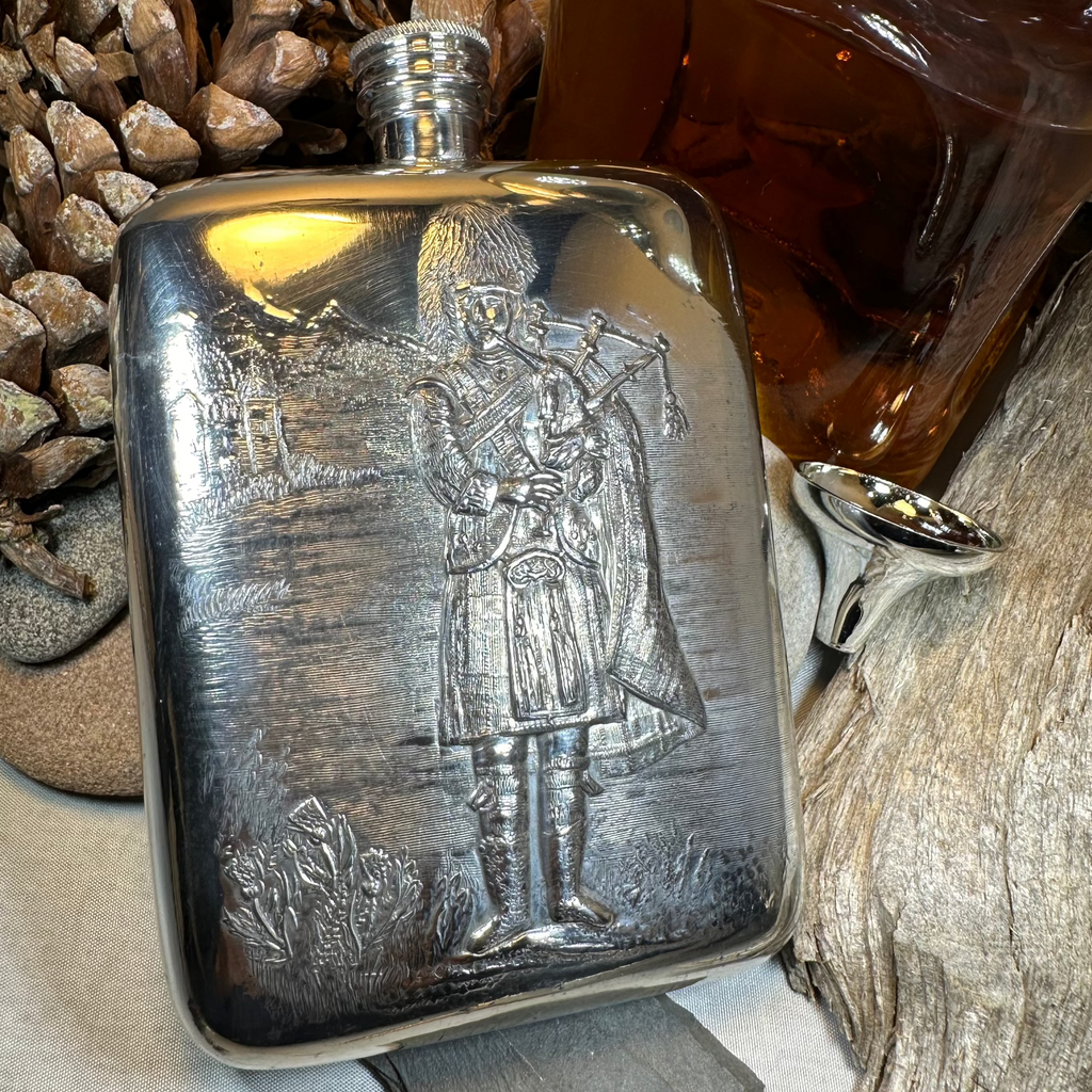 Bagpiper Pewter Hip Flask