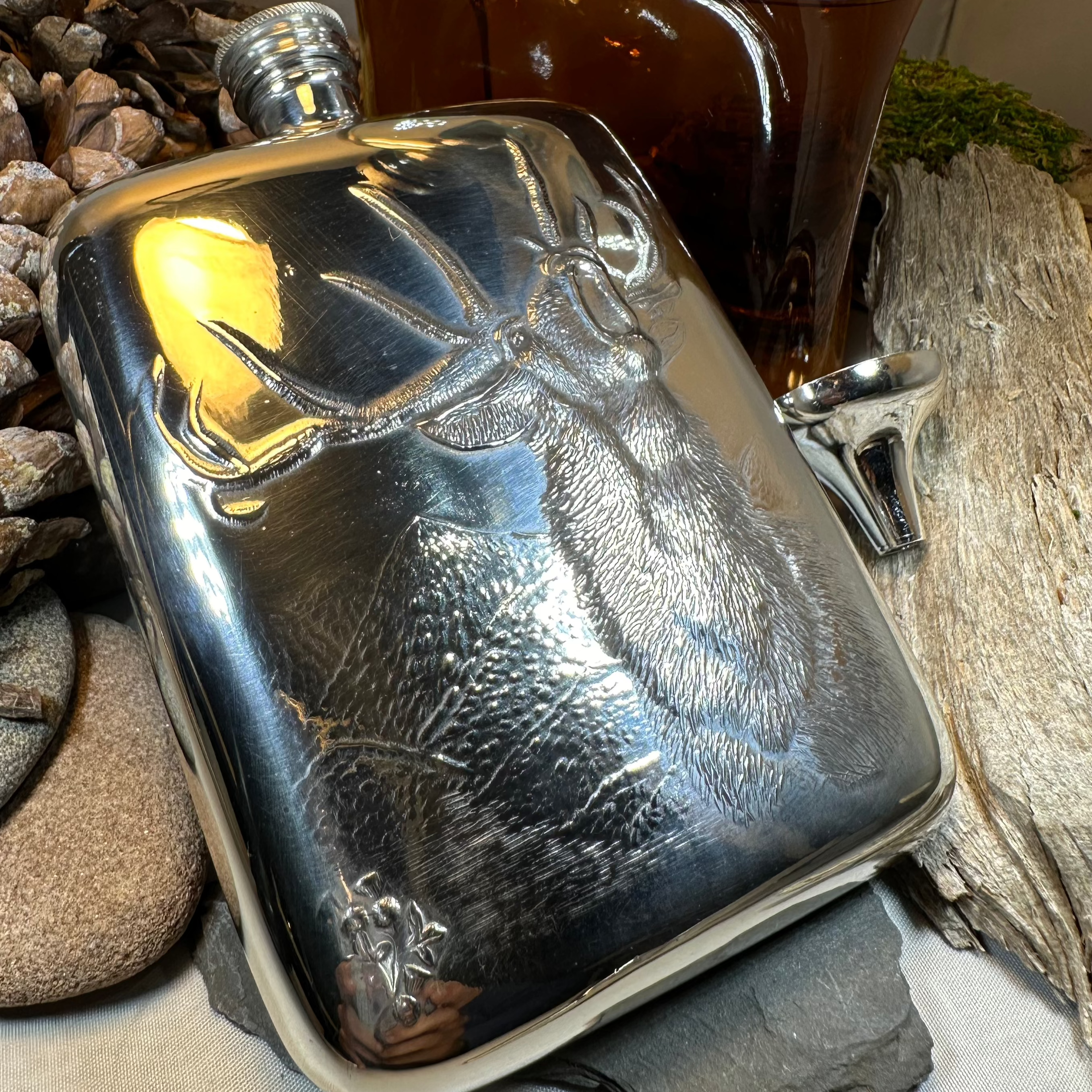 Roaring Stag Pewter Hip Flask