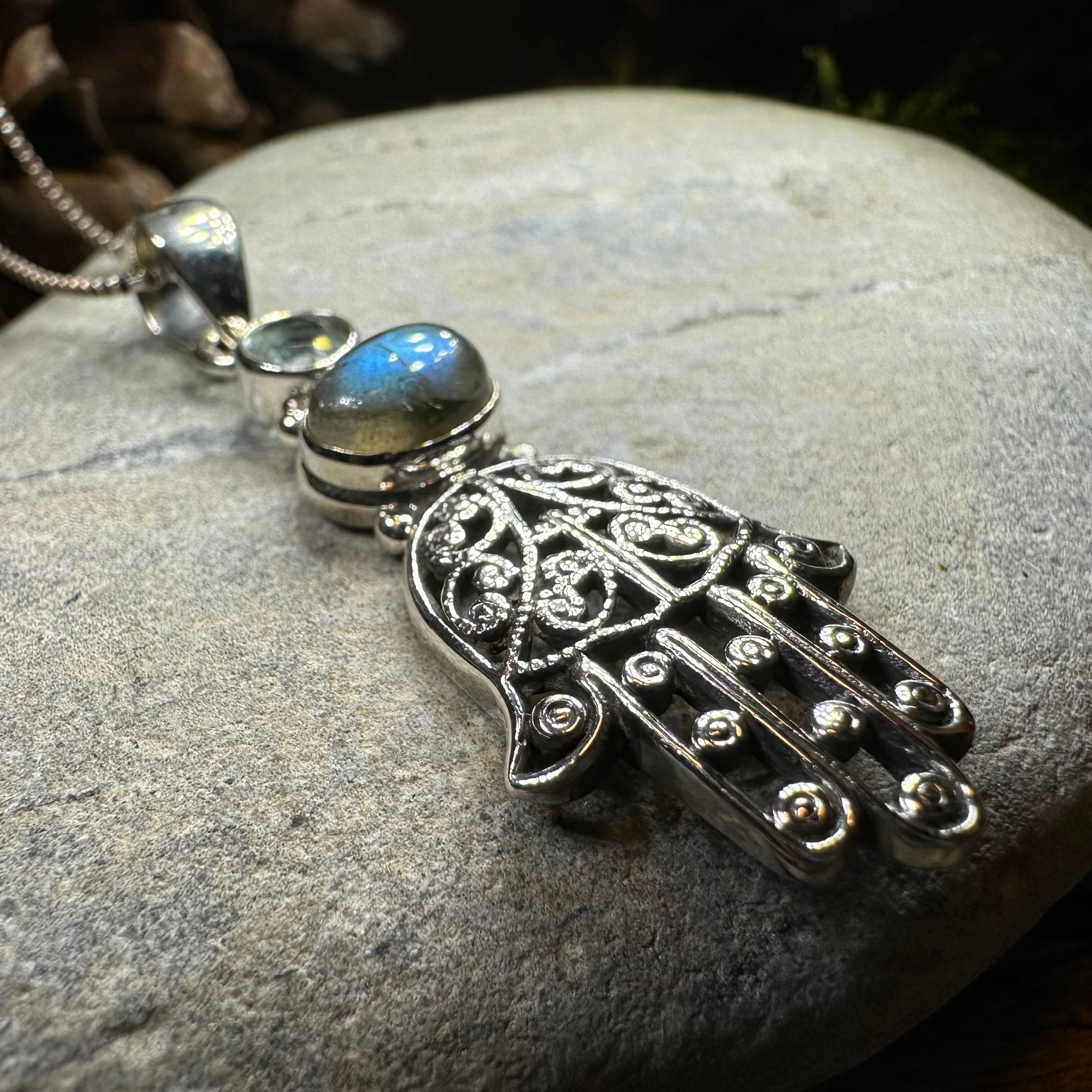 Hamsa Hand Labradorite Necklace