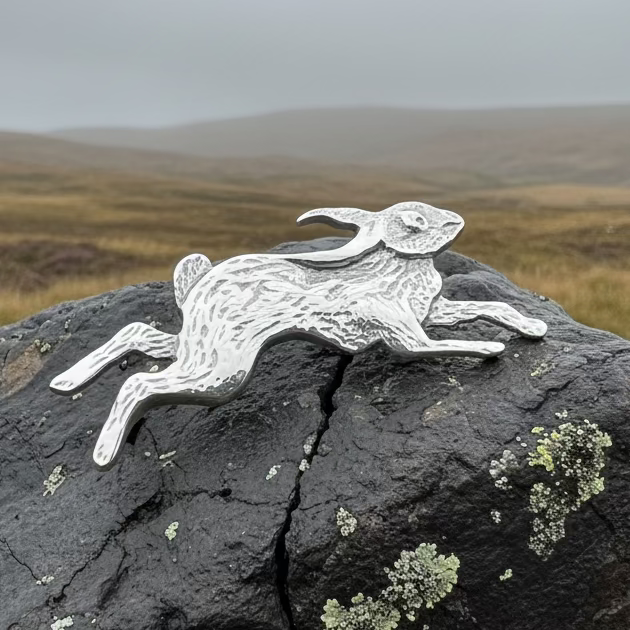 Meadowjumper Sterling Silver Rabbit Brooch - Handmade in Scotland
