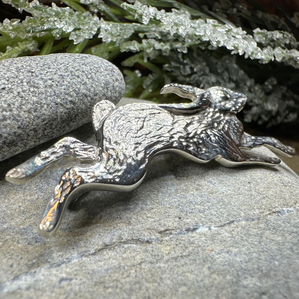 Meadowjumper Sterling Silver Rabbit Brooch - Handmade in Scotland