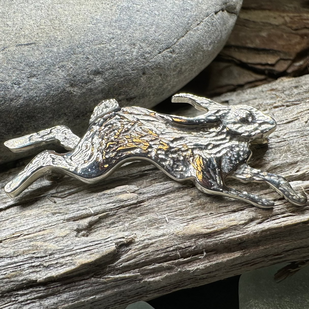 Meadowjumper Sterling Silver Rabbit Brooch - Handmade in Scotland