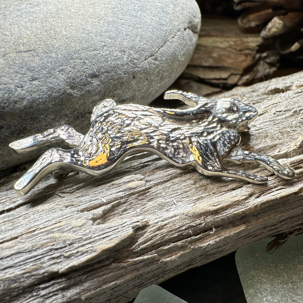 Meadowjumper Sterling Silver Rabbit Brooch - Handmade in Scotland