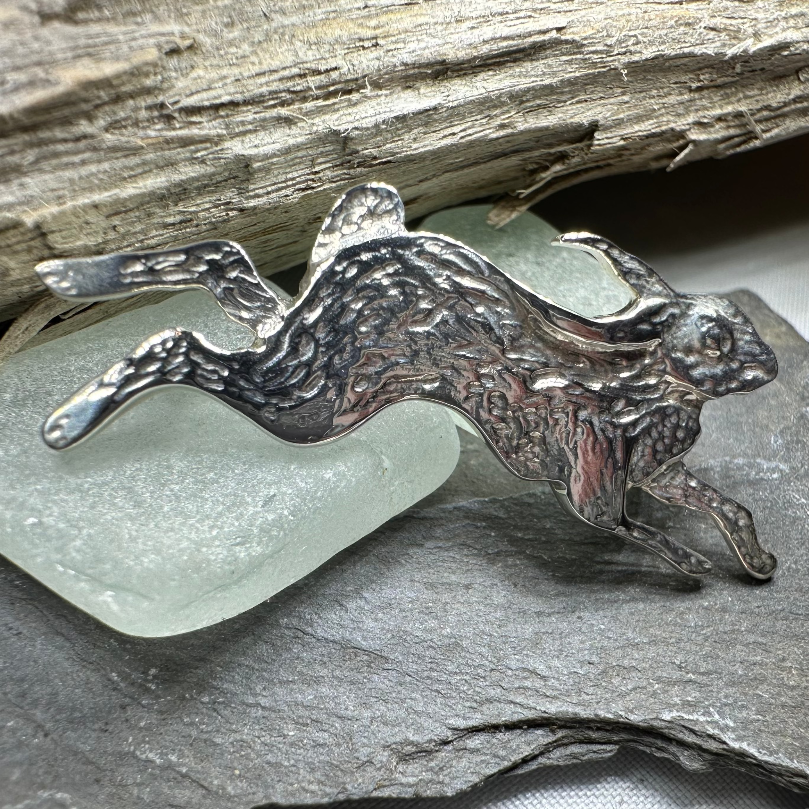 Meadowjumper Sterling Silver Rabbit Brooch - Handmade in Scotland
