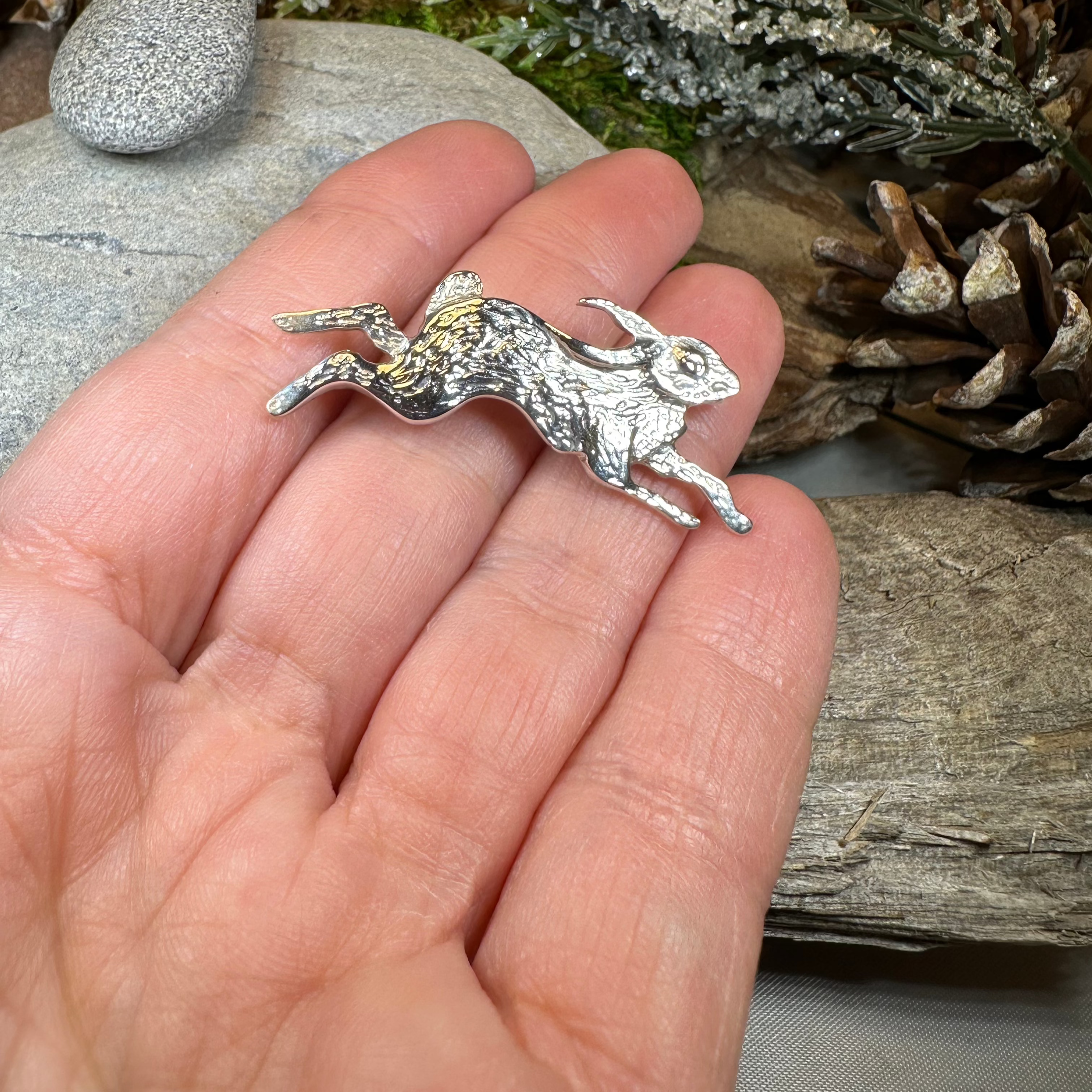 Meadowjumper Sterling Silver Rabbit Brooch - Handmade in Scotland