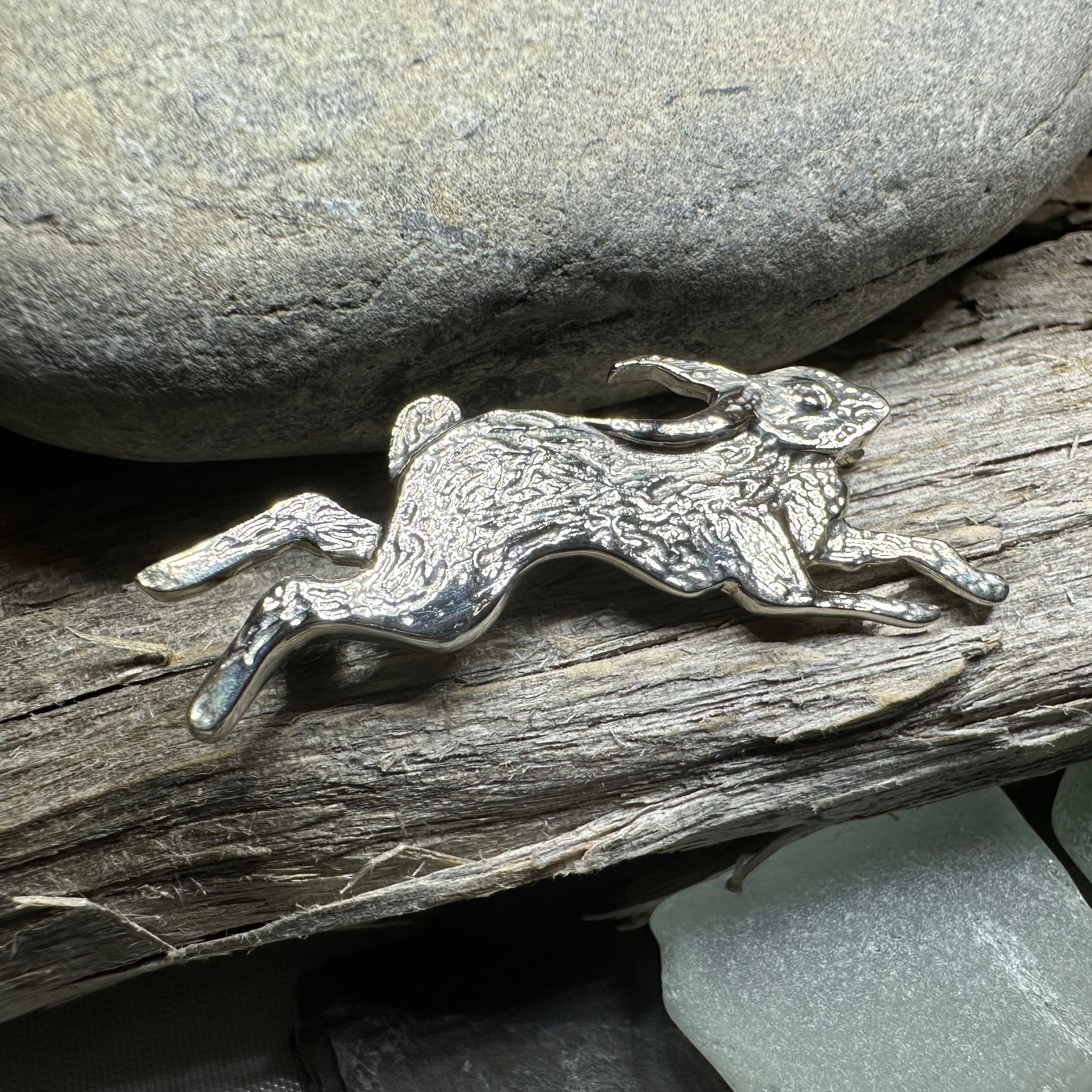 Meadowjumper Sterling Silver Rabbit Brooch - Handmade in Scotland