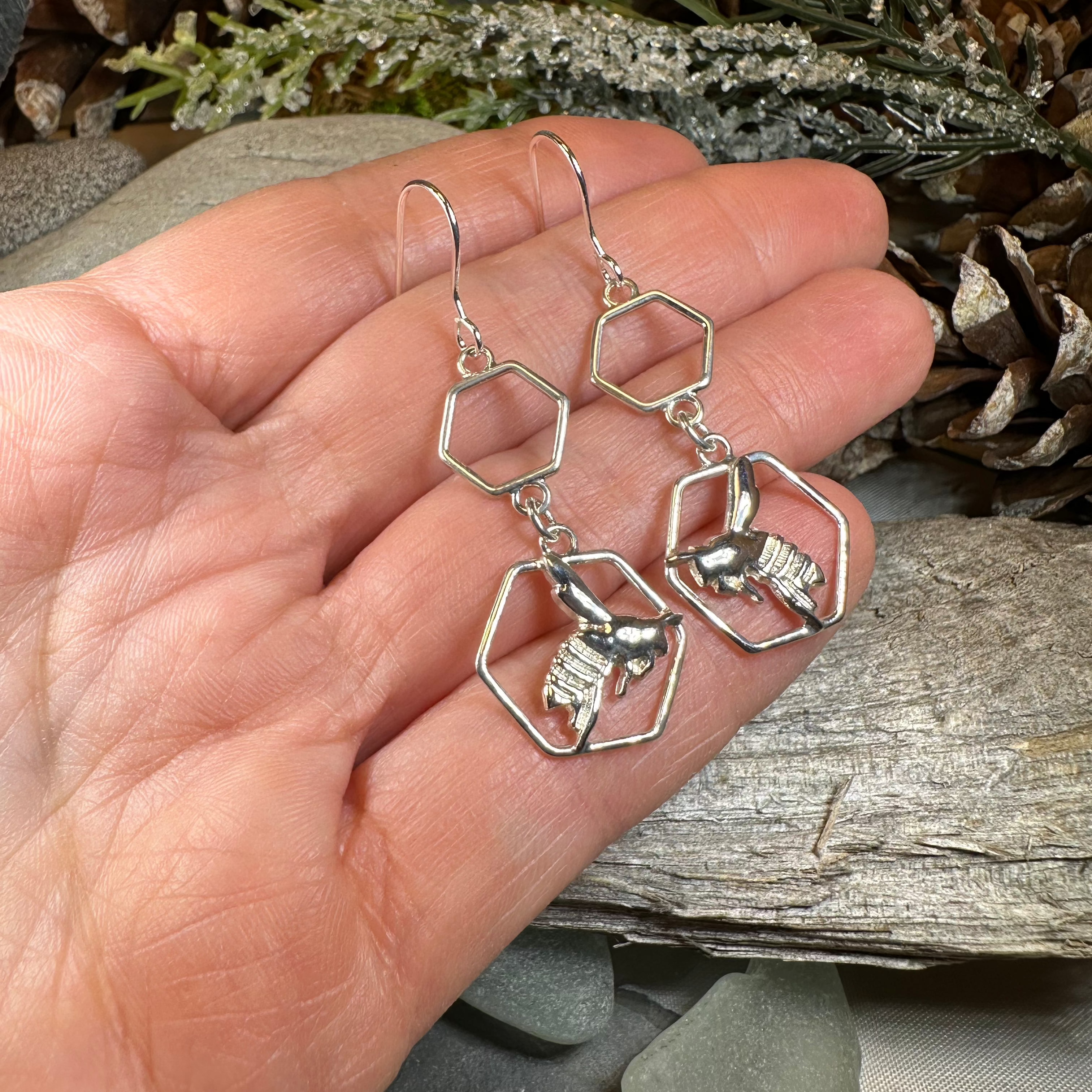 Honeycomb Bee Earrings