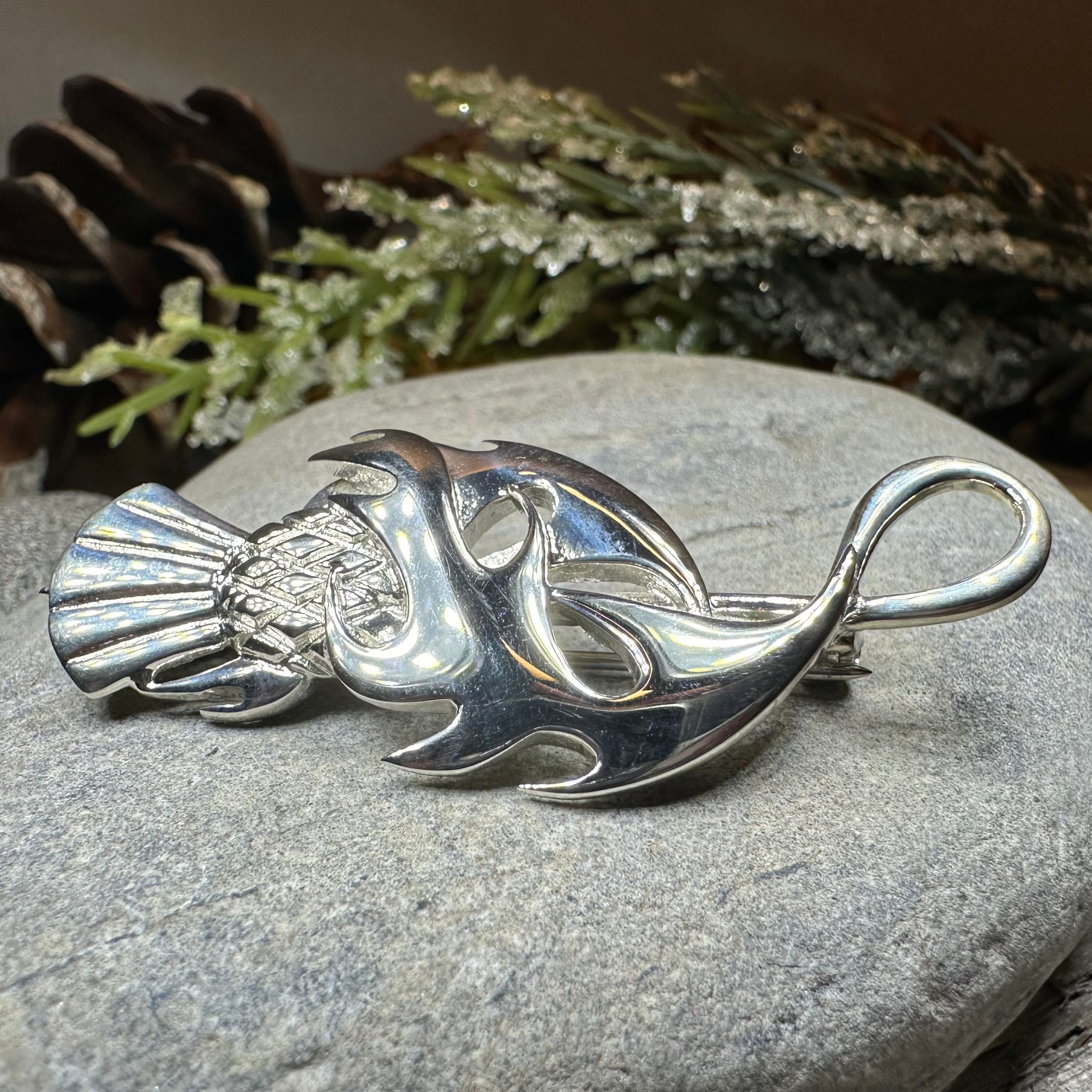 Sterling Silver Jacobean Thistle Brooch - Handmade in Scotland