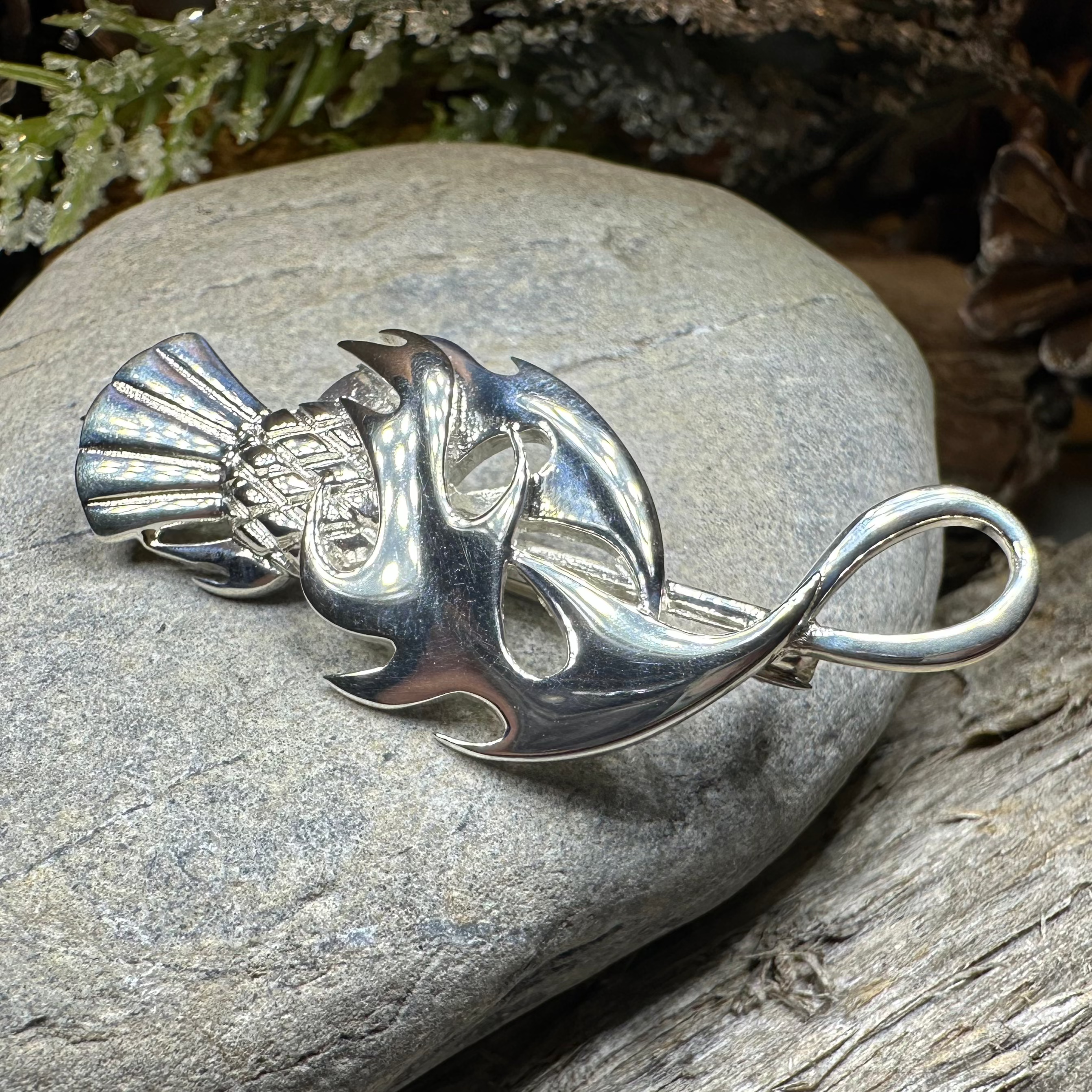 Sterling Silver Jacobean Thistle Brooch - Handmade in Scotland