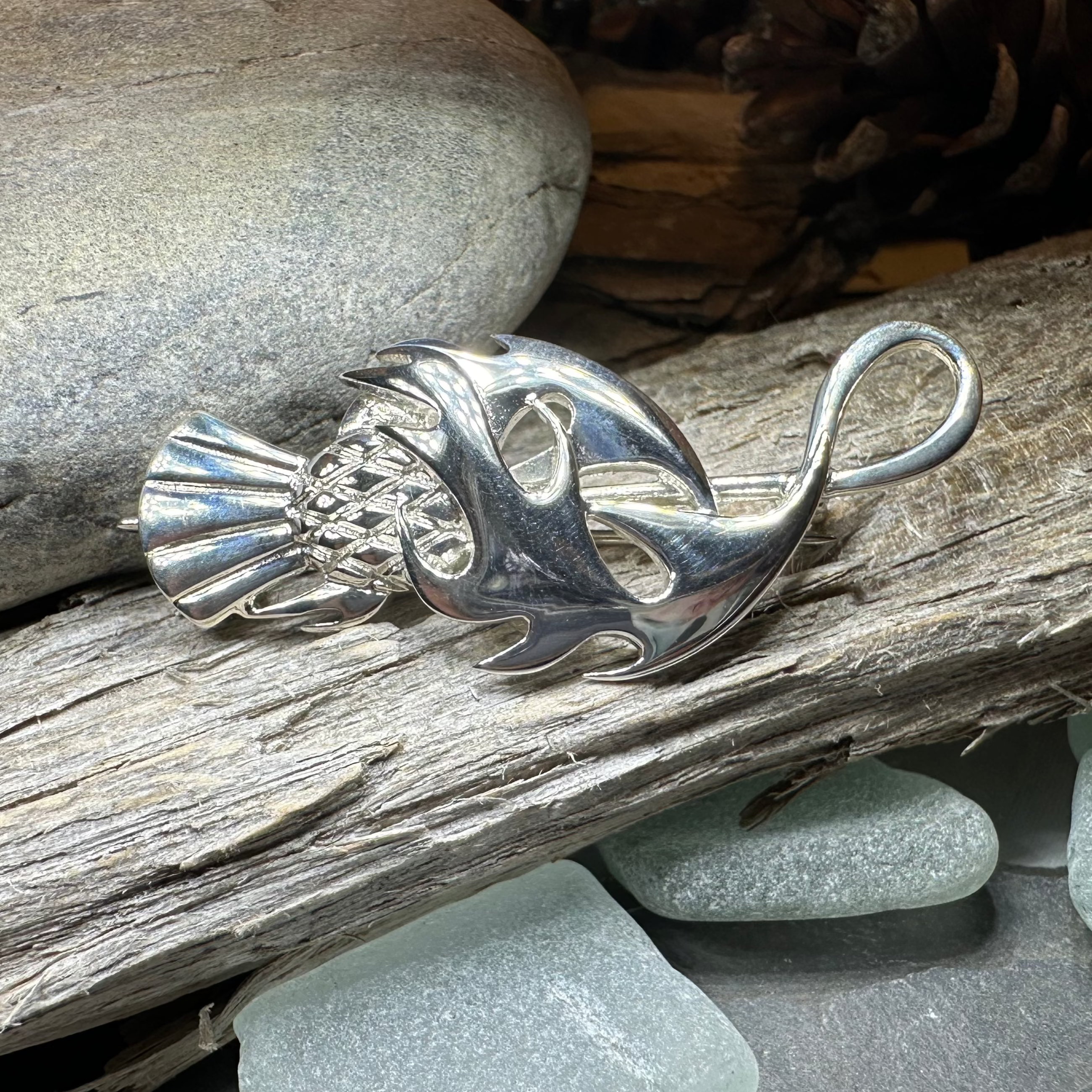 Sterling Silver Jacobean Thistle Brooch - Handmade in Scotland
