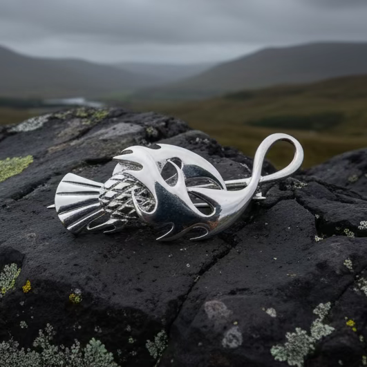 Sterling Silver Jacobean Thistle Brooch - Handmade in Scotland
