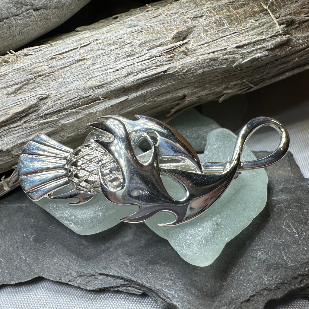 Sterling Silver Jacobean Thistle Brooch - Handmade in Scotland