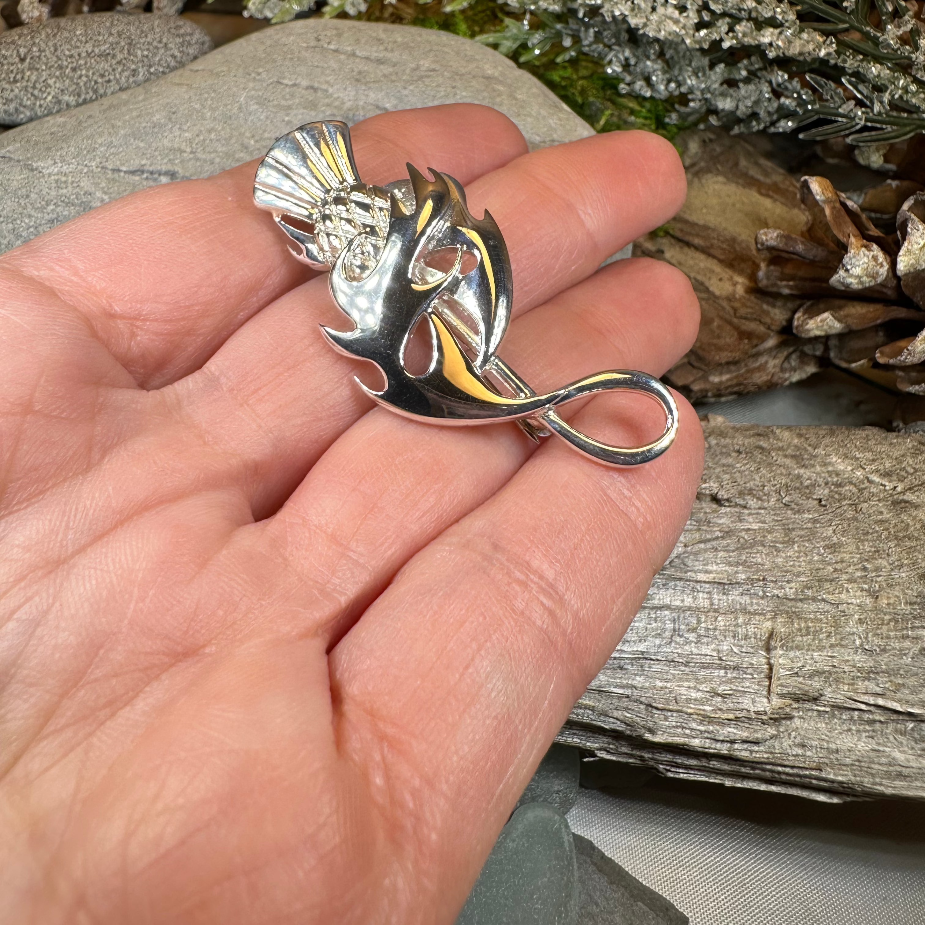 Sterling Silver Jacobean Thistle Brooch - Handmade in Scotland