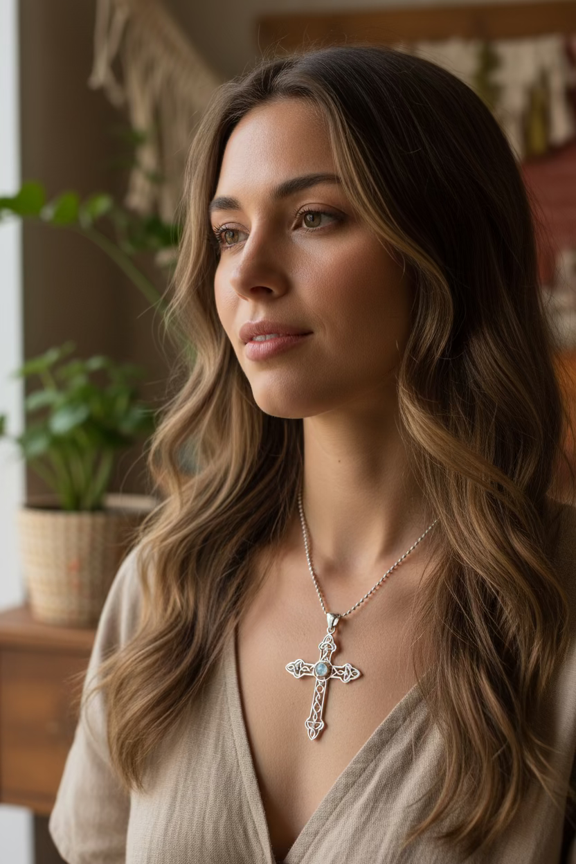 Gratitude Celtic Cross Moonstone Necklace