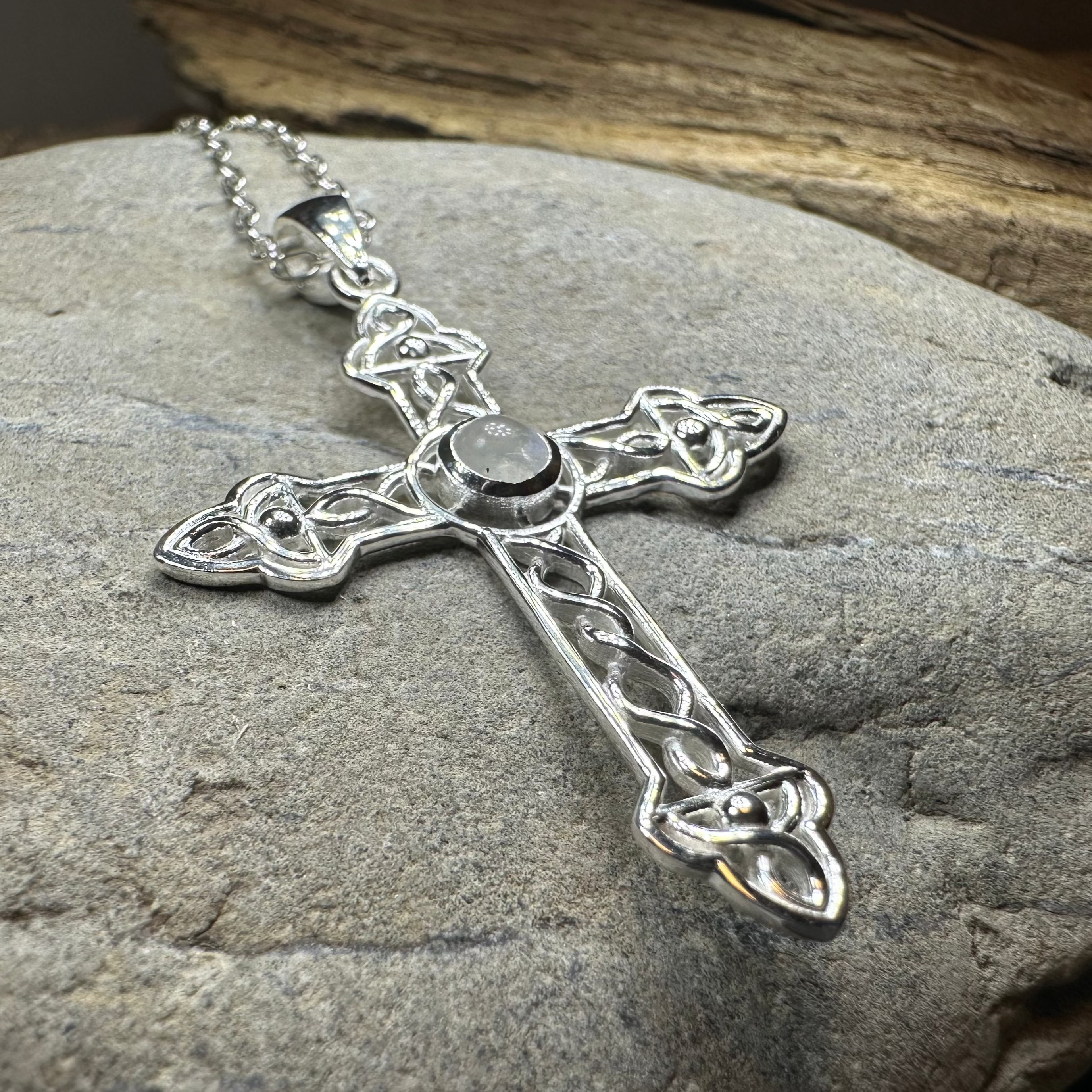 Gratitude Celtic Cross Moonstone Necklace