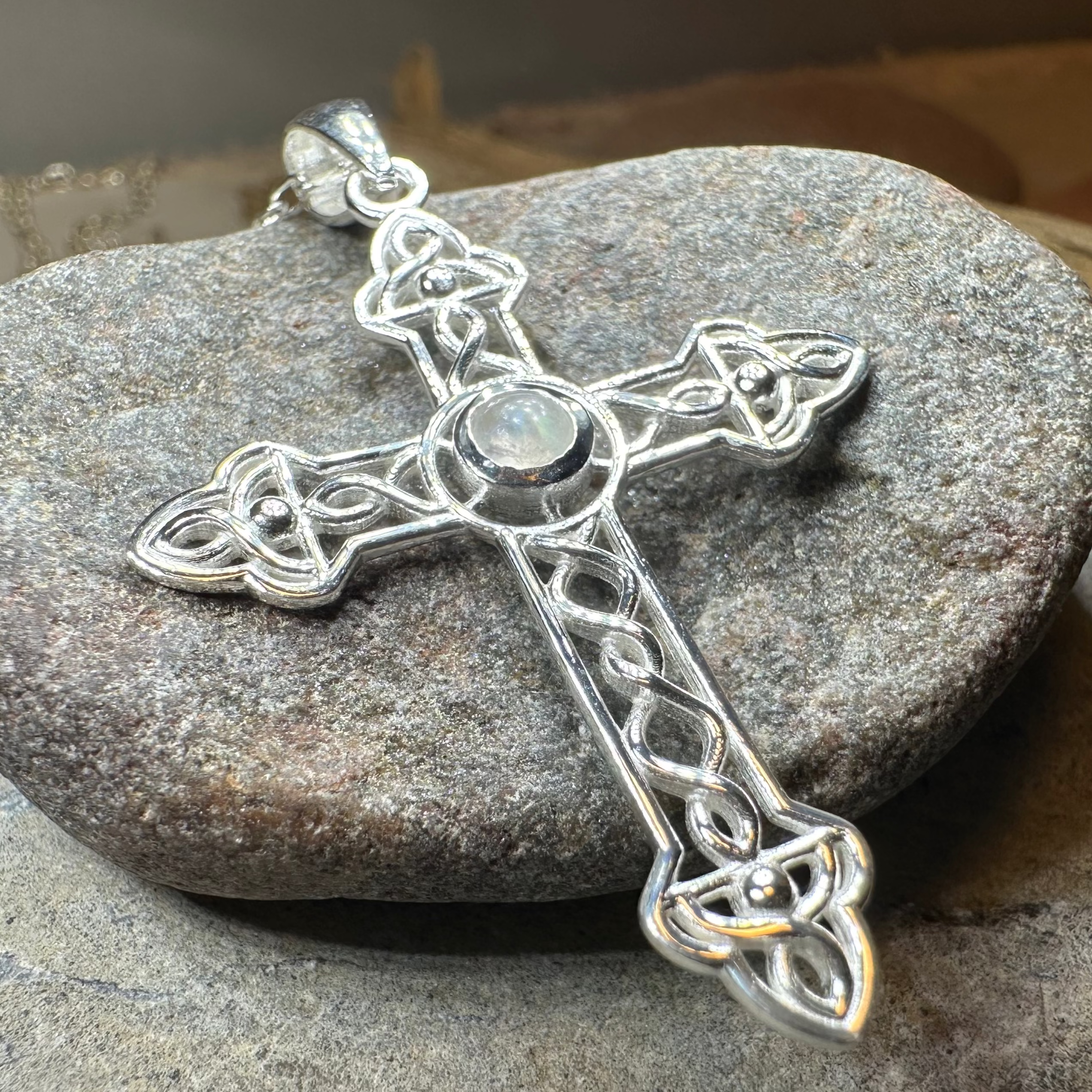 Gratitude Celtic Cross Moonstone Necklace