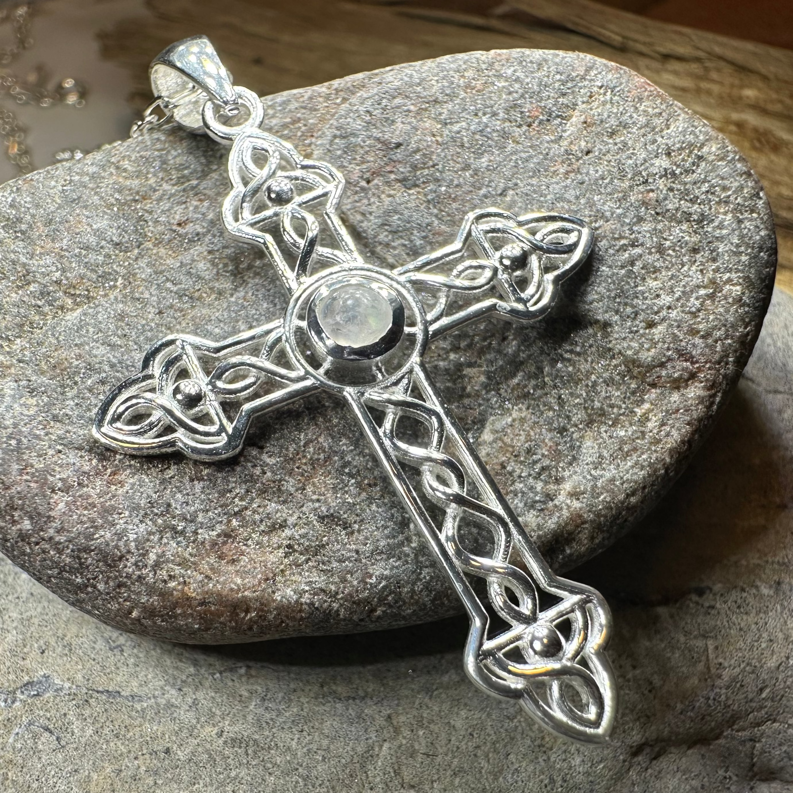 Gratitude Celtic Cross Moonstone Necklace
