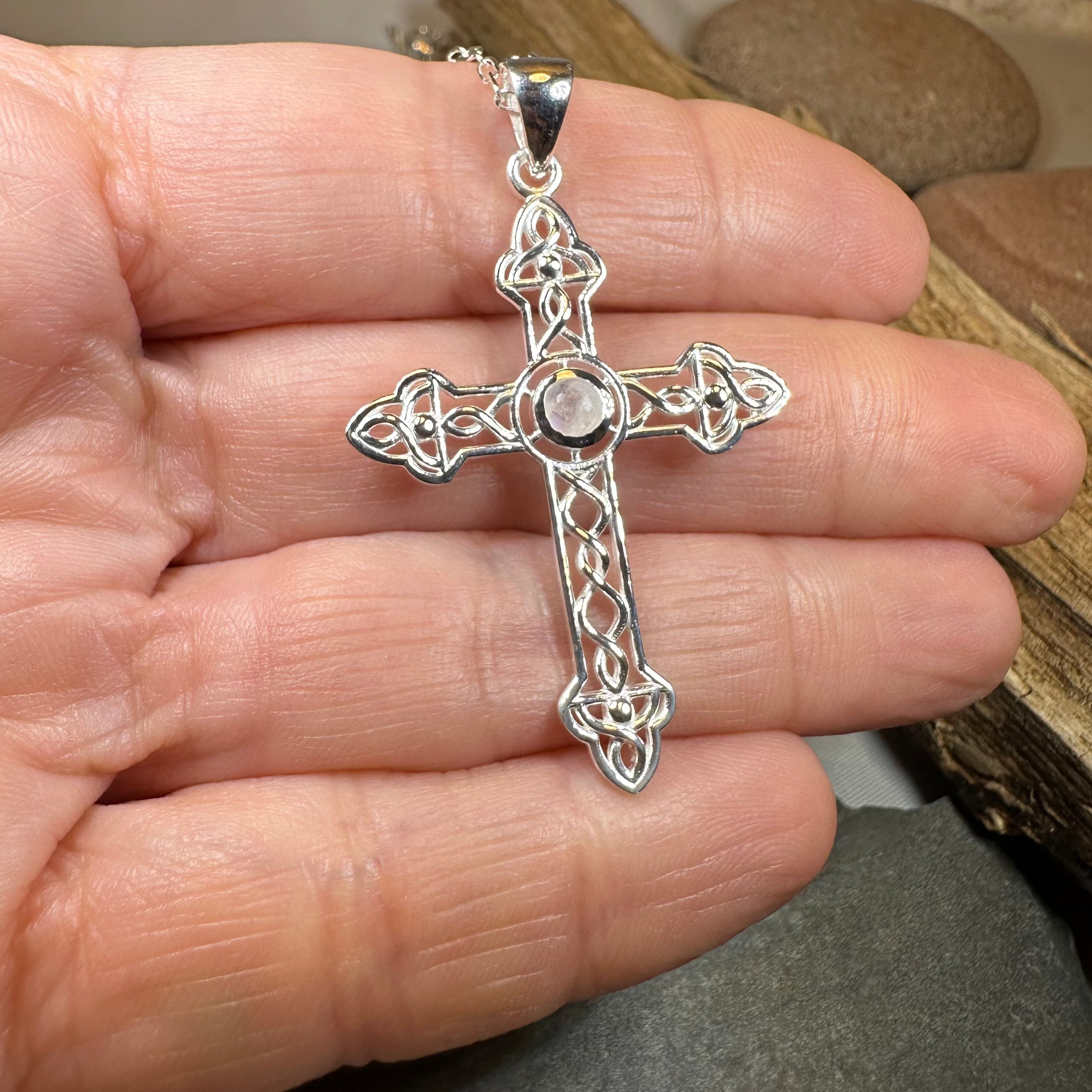 Gratitude Celtic Cross Moonstone Necklace