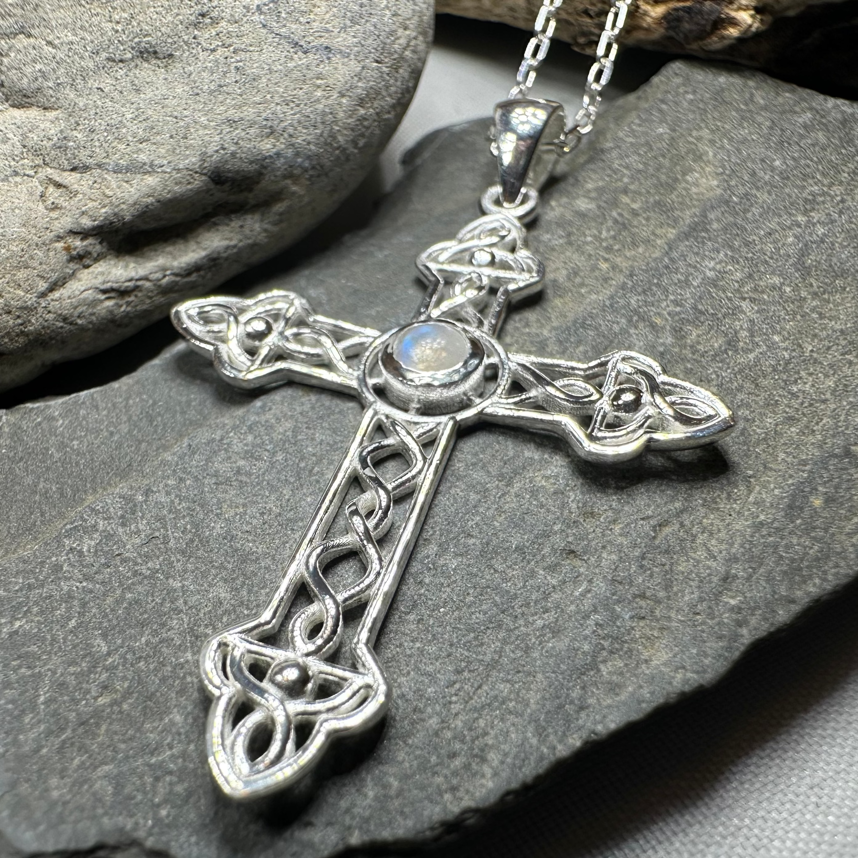 Gratitude Celtic Cross Moonstone Necklace