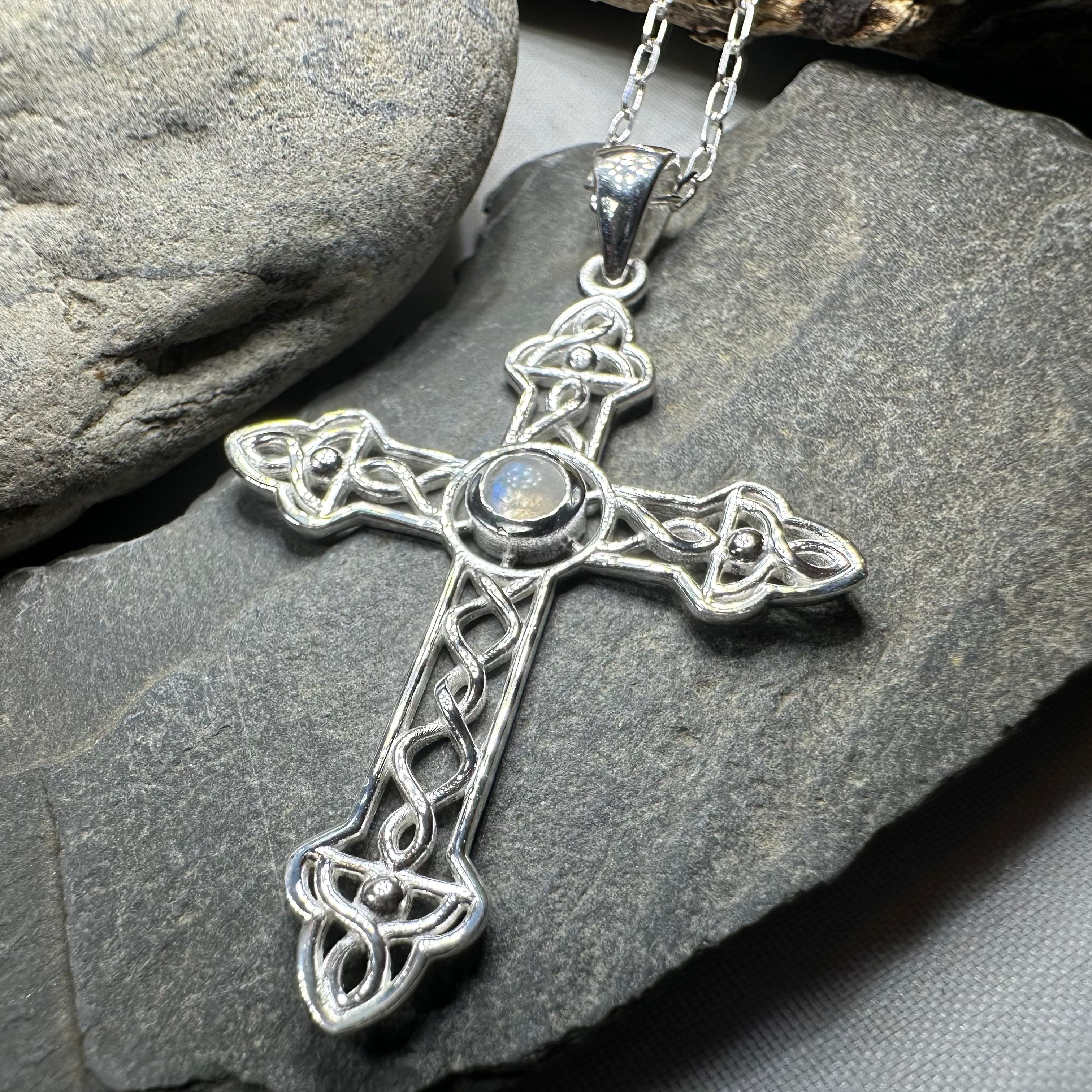 Gratitude Celtic Cross Moonstone Necklace
