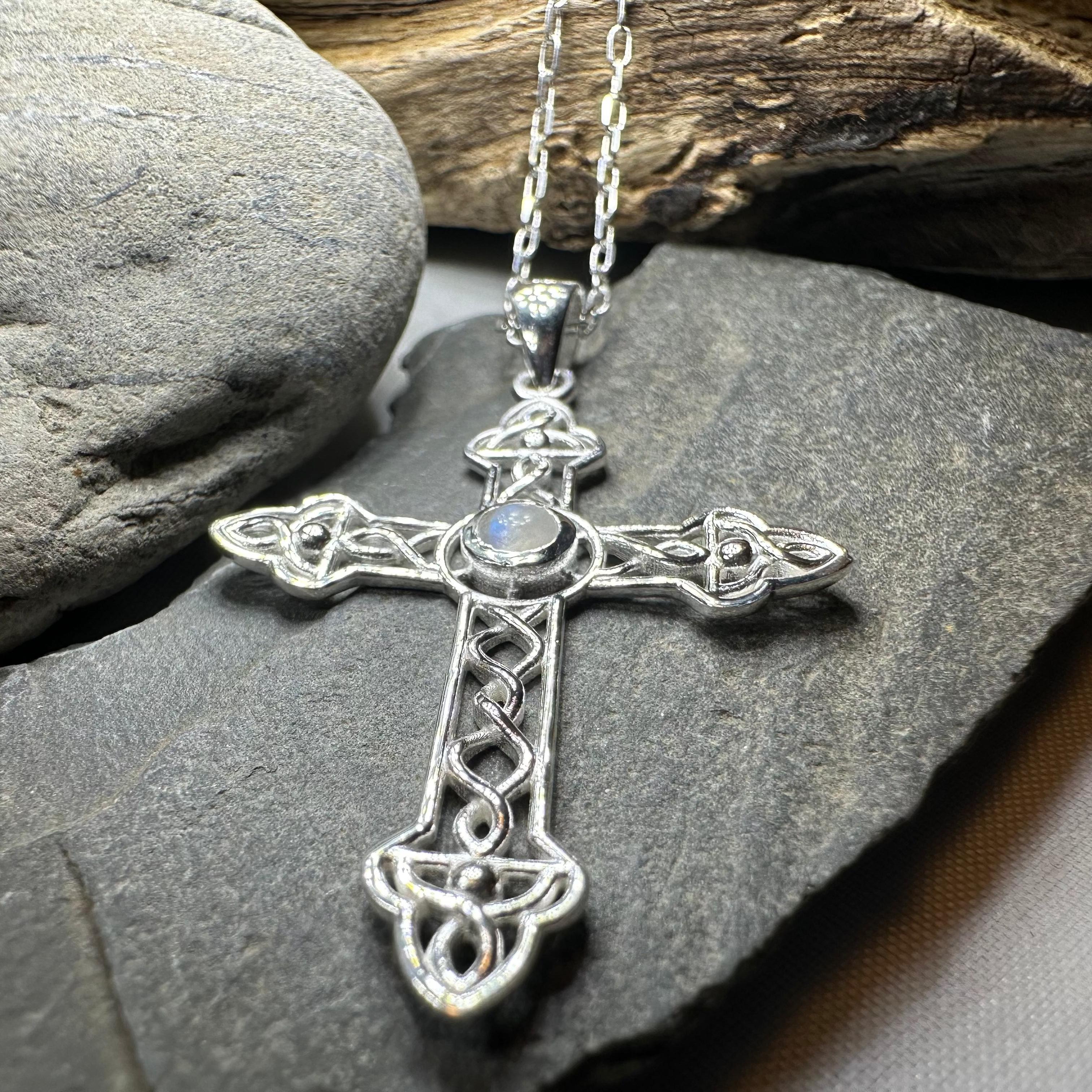 Gratitude Celtic Cross Moonstone Necklace