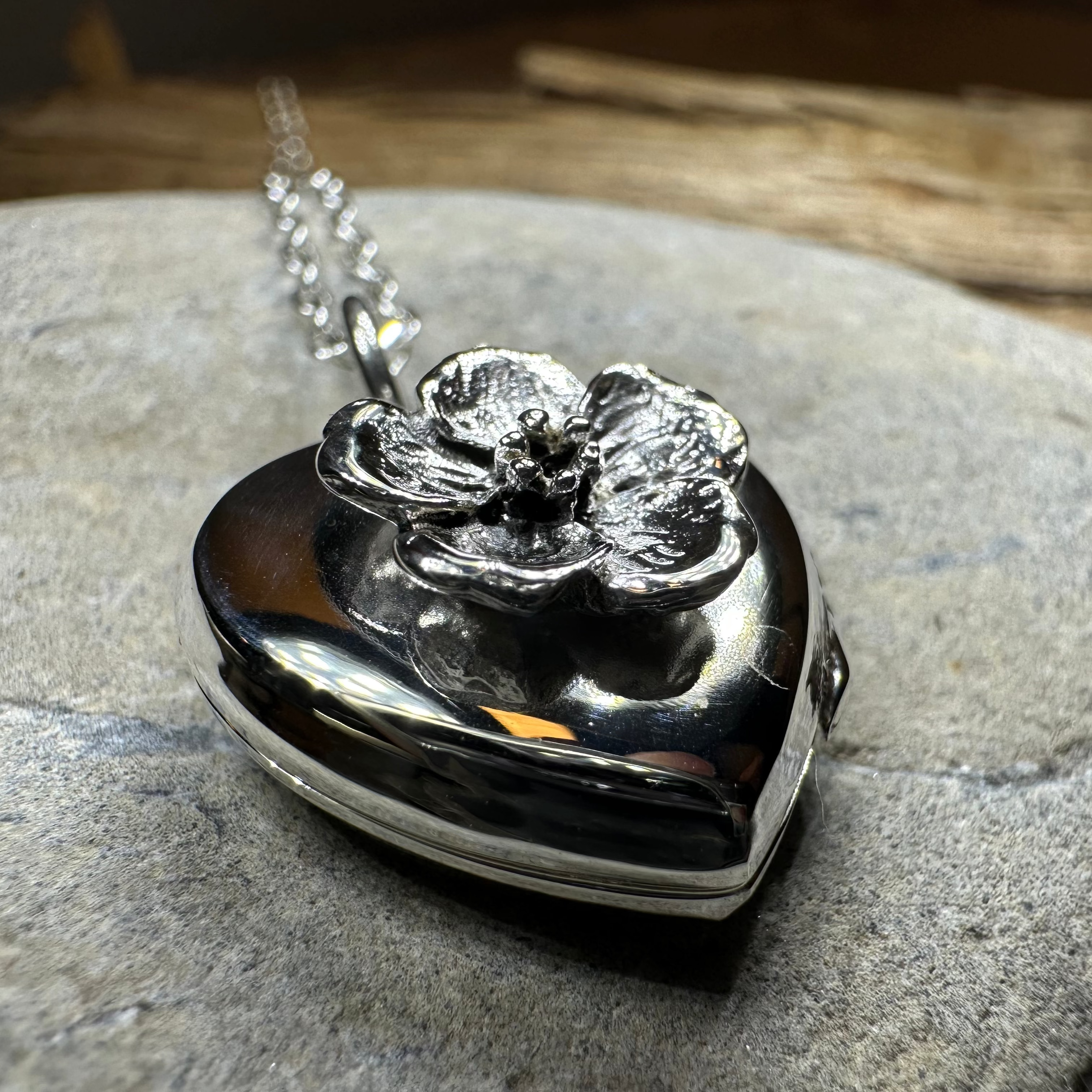 Dogwood Flower Silver Locket Necklace