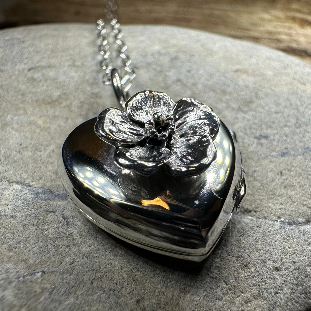 Dogwood Flower Silver Locket Necklace