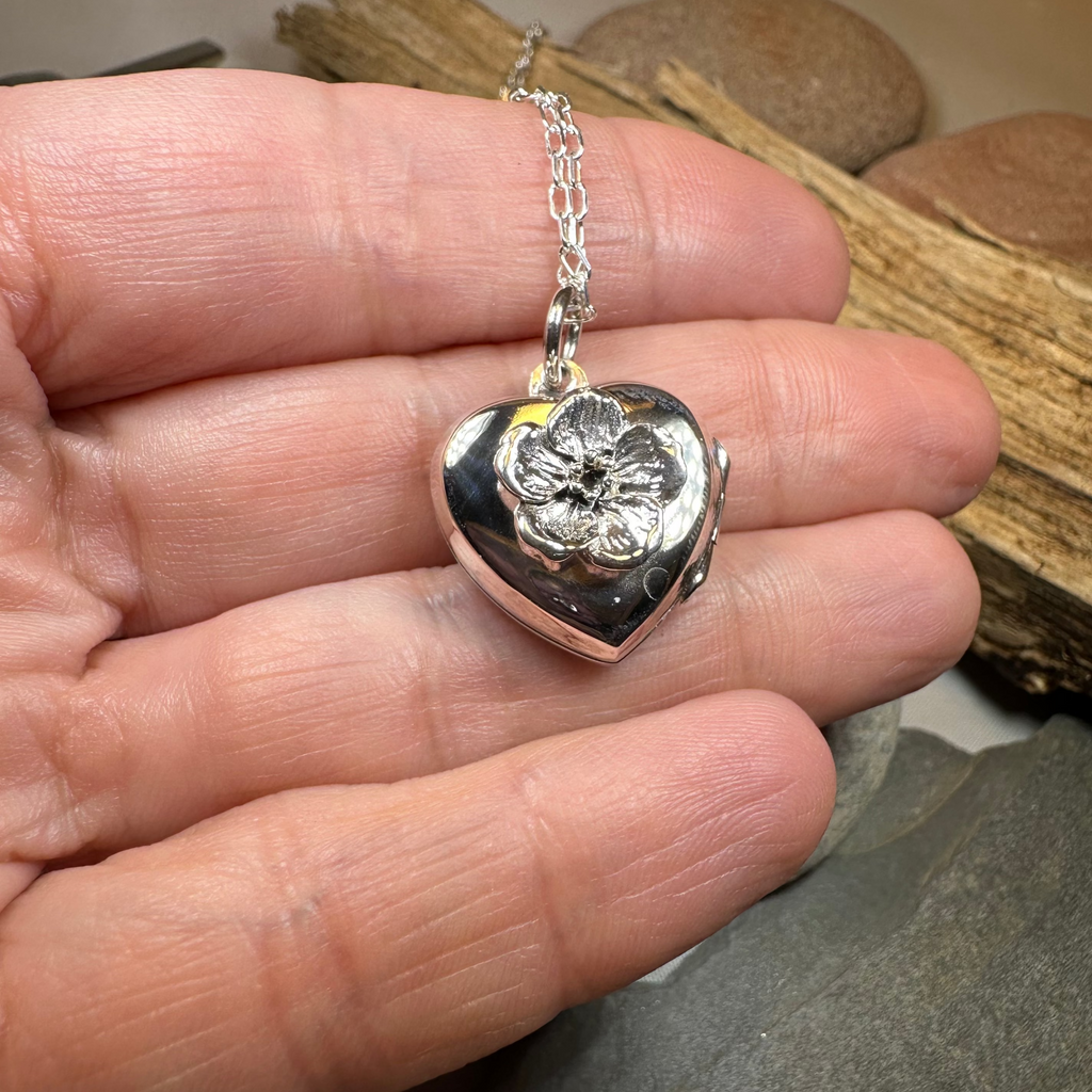 Dogwood Flower Silver Locket Necklace