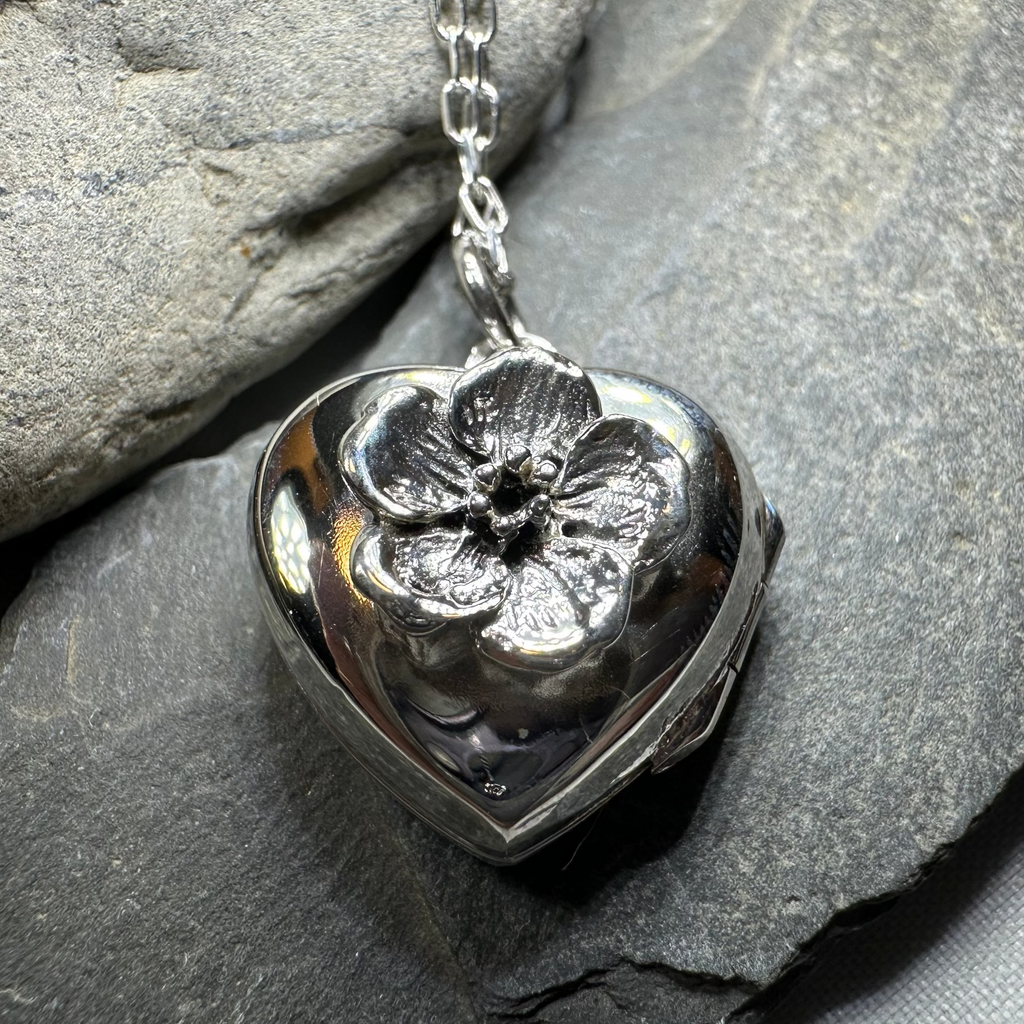 Dogwood Flower Silver Locket Necklace