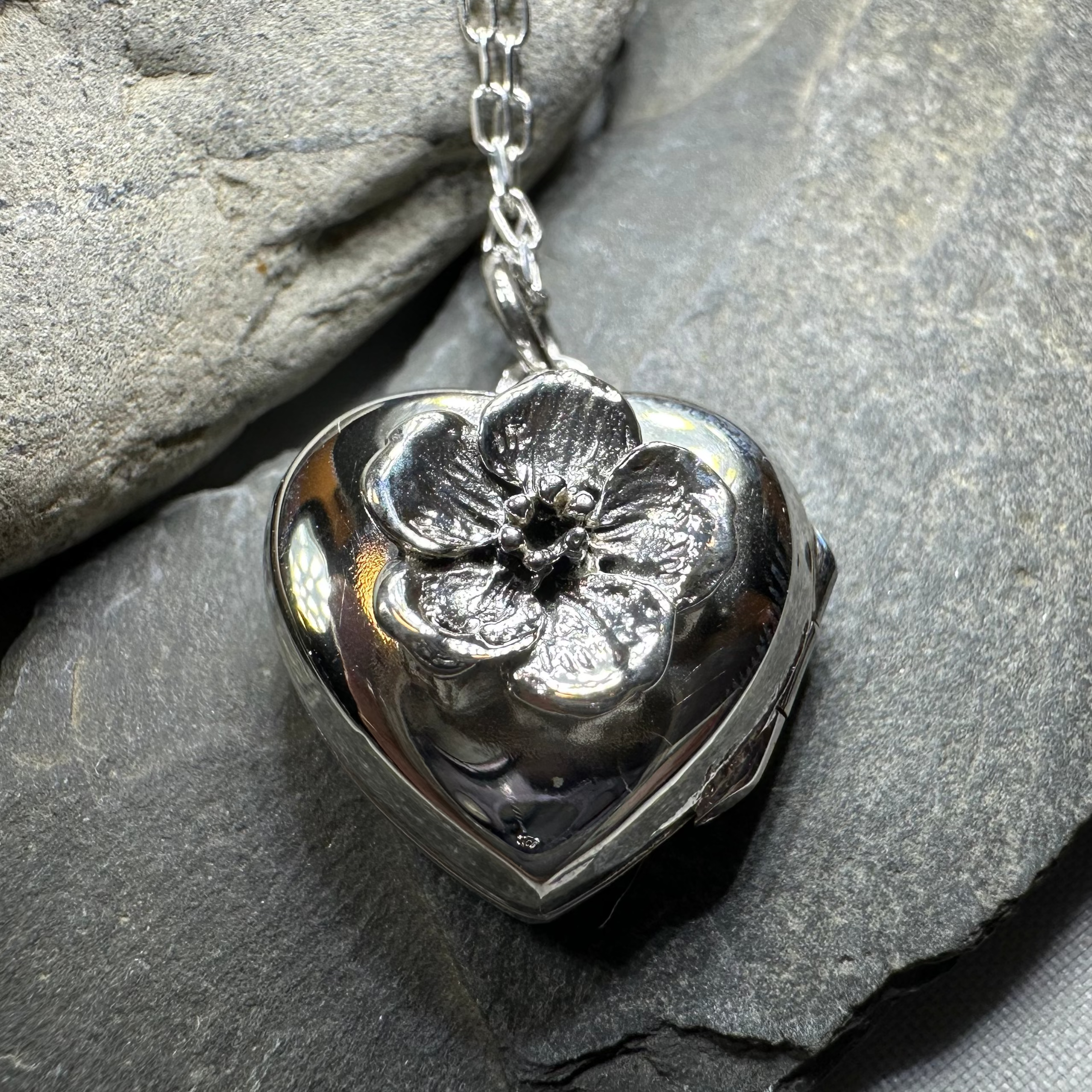 Dogwood Flower Silver Locket Necklace