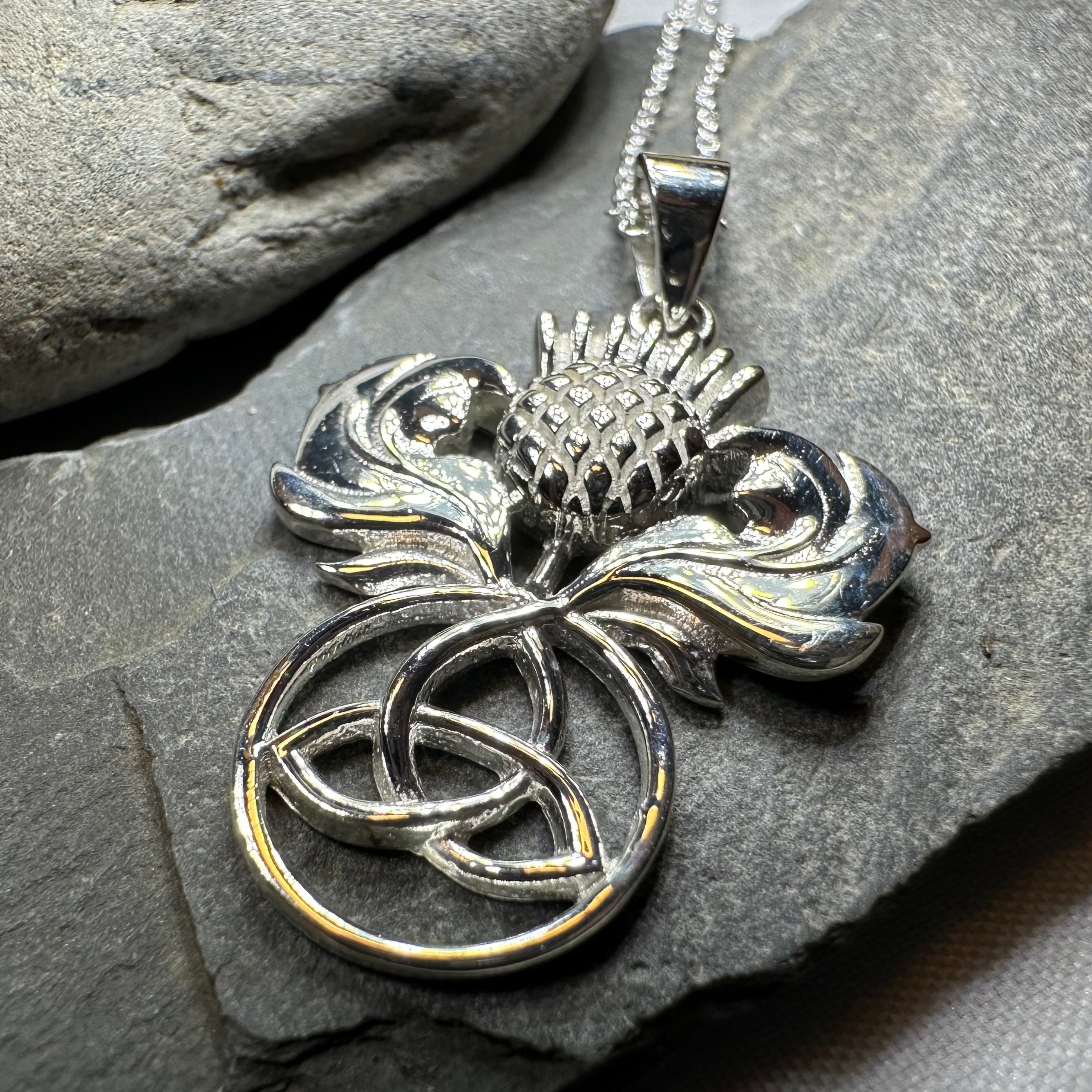 Scottish Thistle Trinity Knot Necklace