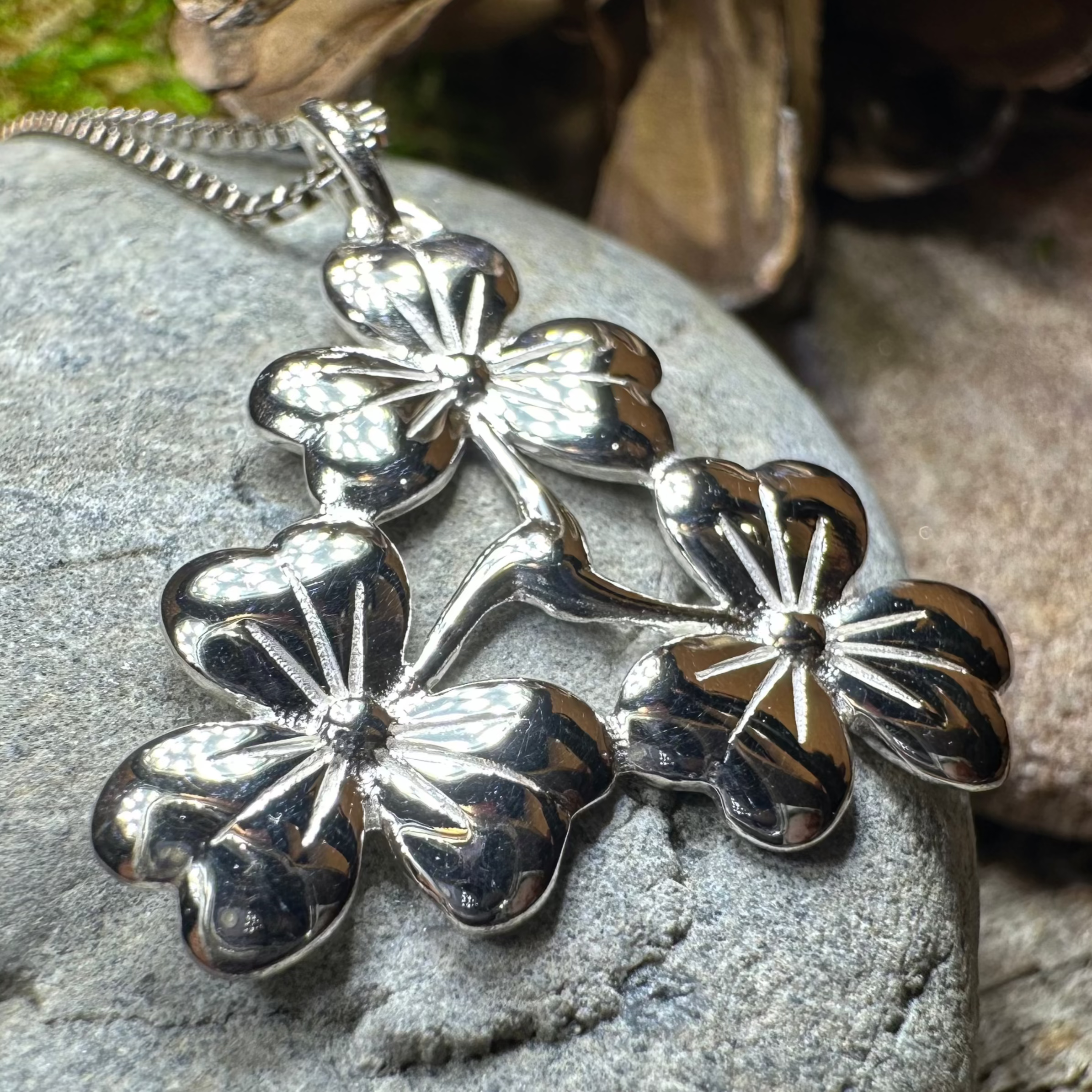 Irish Triple Shamrock Necklace - Handmade in Ireland