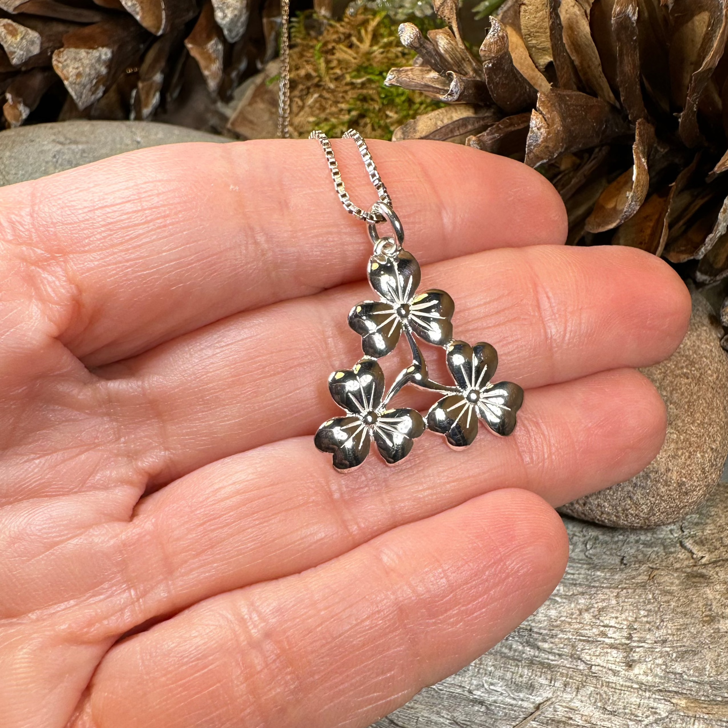 Irish Triple Shamrock Necklace - Handmade in Ireland