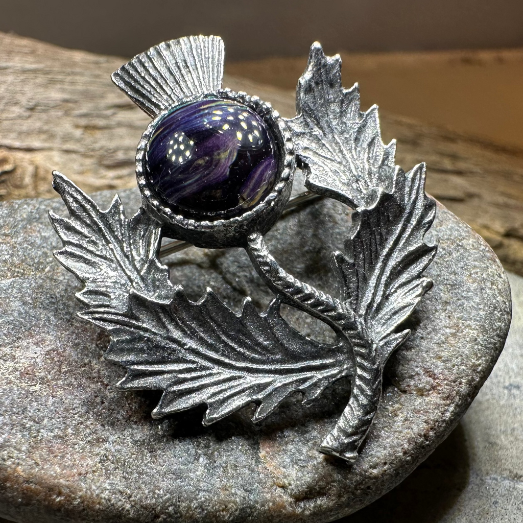 Pewter Heathergems Thistle Brooch - Handmade in Scotland
