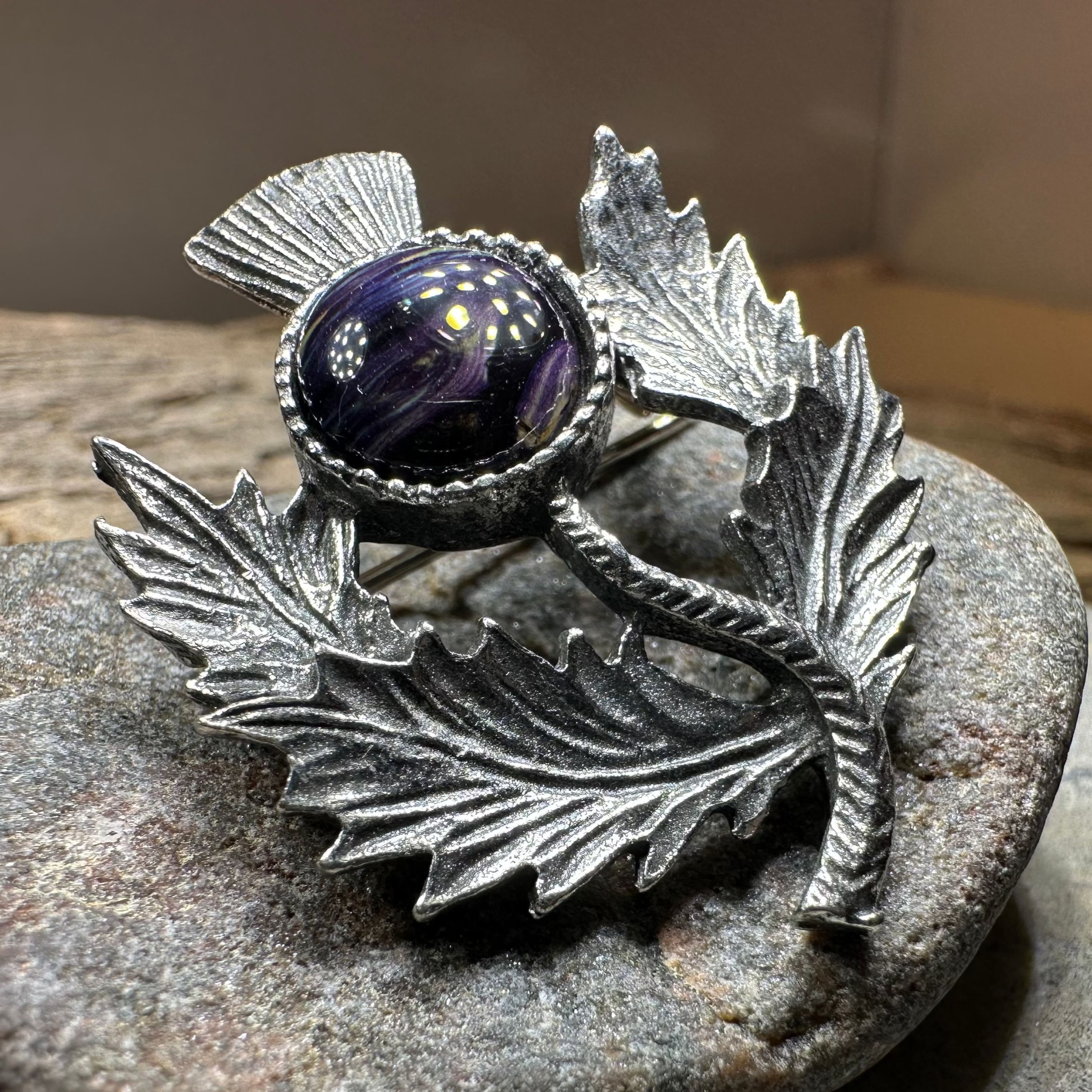 Pewter Heathergems Thistle Brooch - Handmade in Scotland